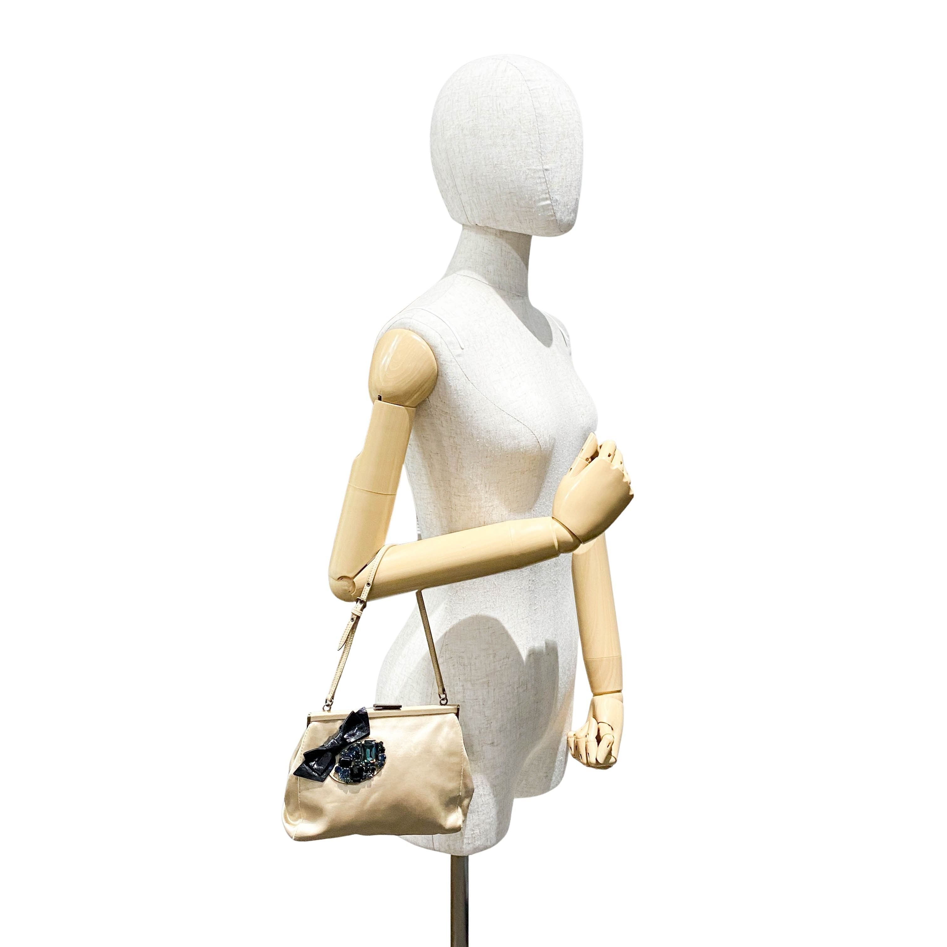 Vintage Beige Satin Shoulder Bag