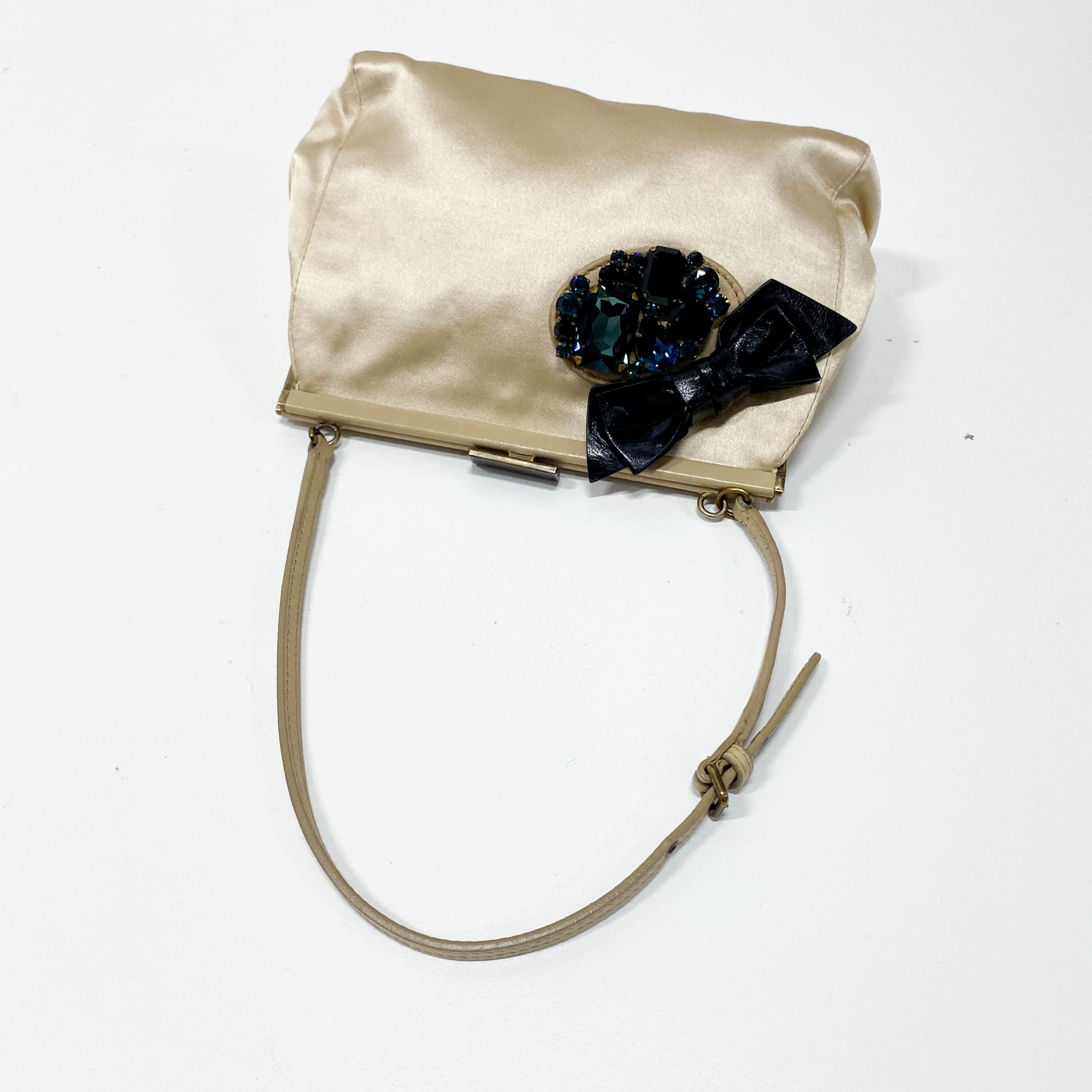 Vintage Beige Satin Shoulder Bag