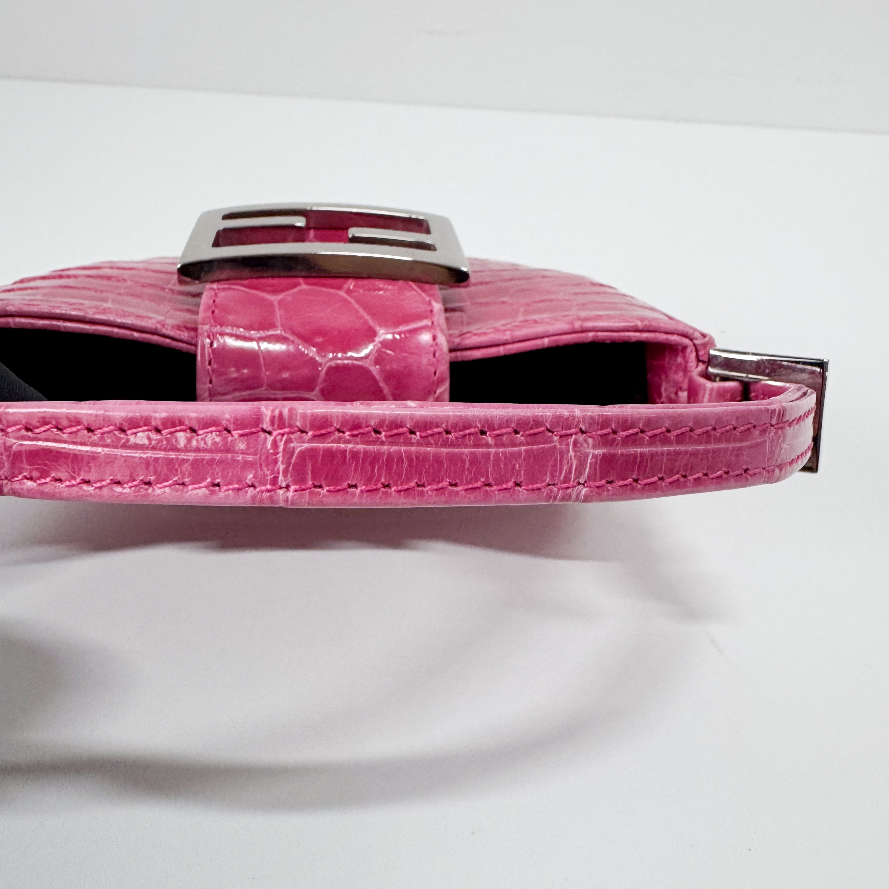 Mini Croissant Pink Lizard Embossed Leather Handbag