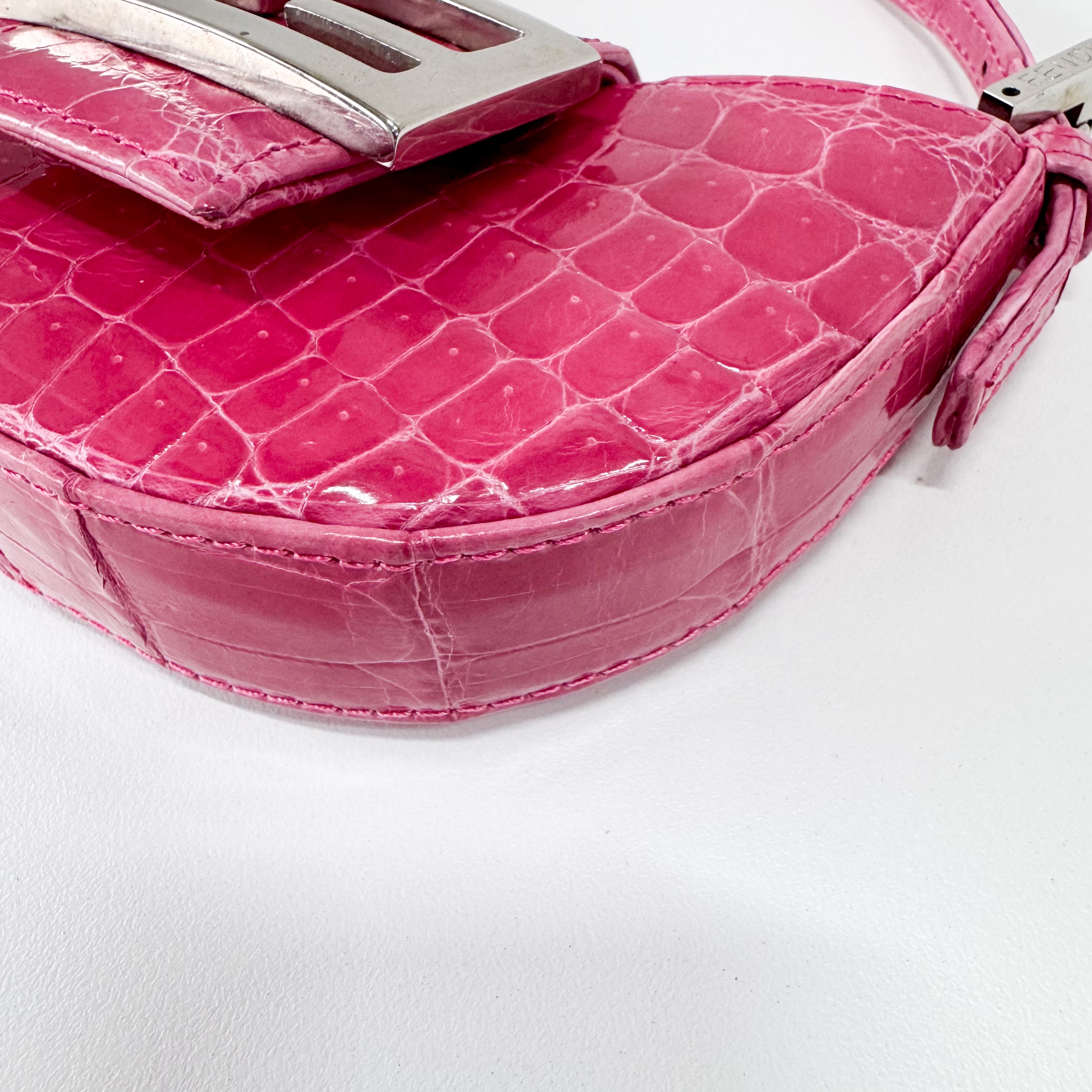 Mini Croissant Pink Lizard Embossed Leather Handbag
