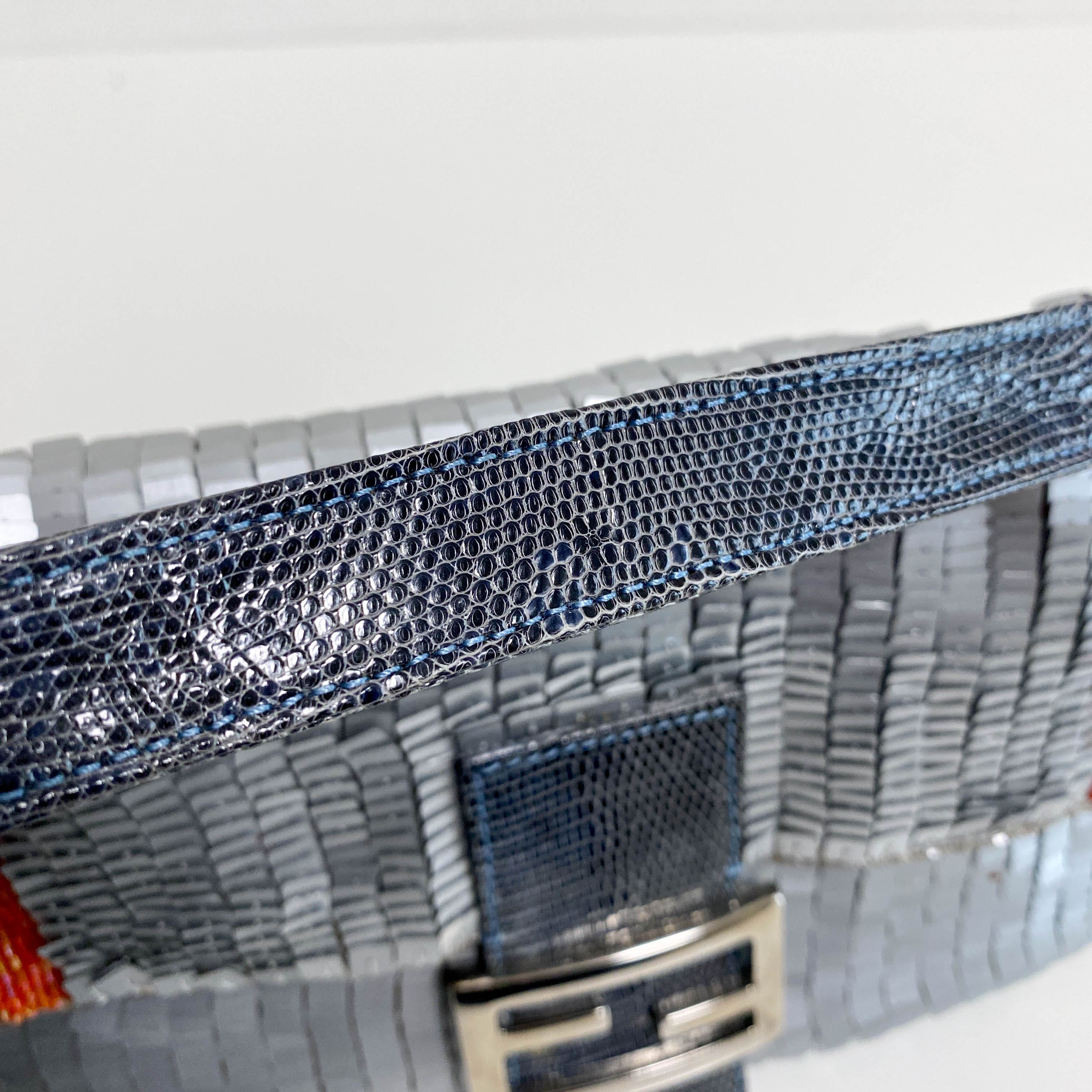 Baguette Silver Sequin and Orange Beaded Shoulder Bag