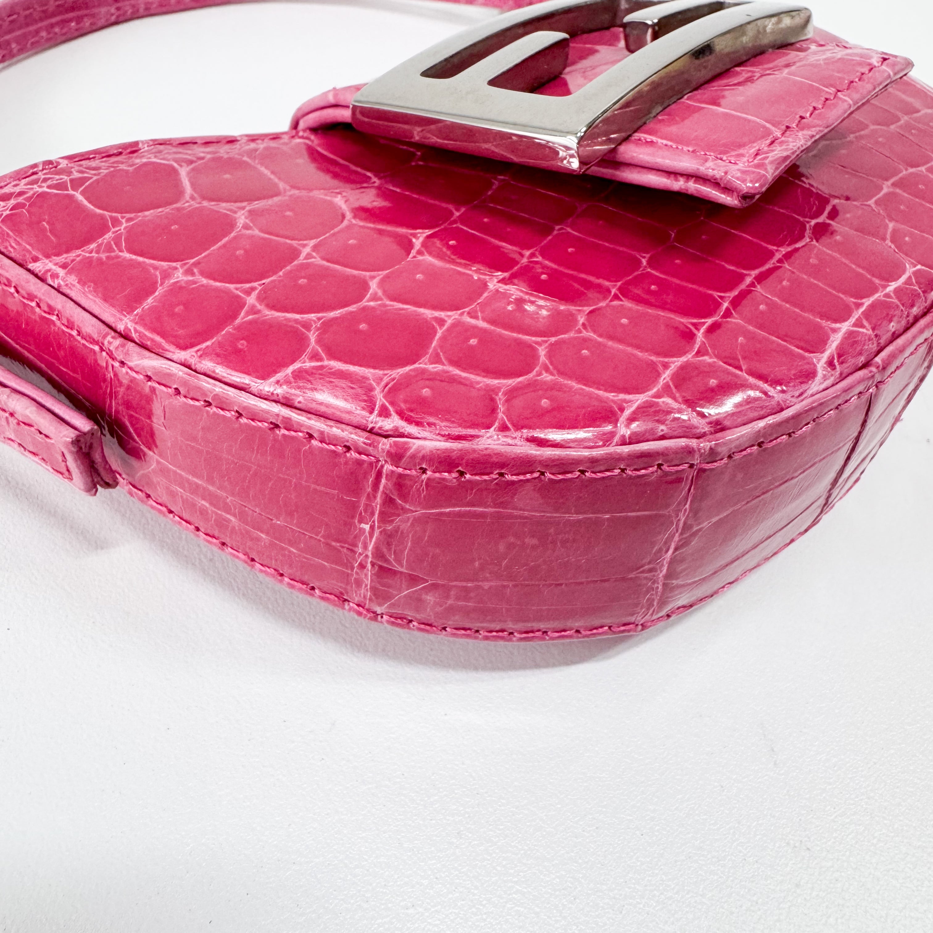 Mini Croissant Pink Lizard Embossed Leather Handbag