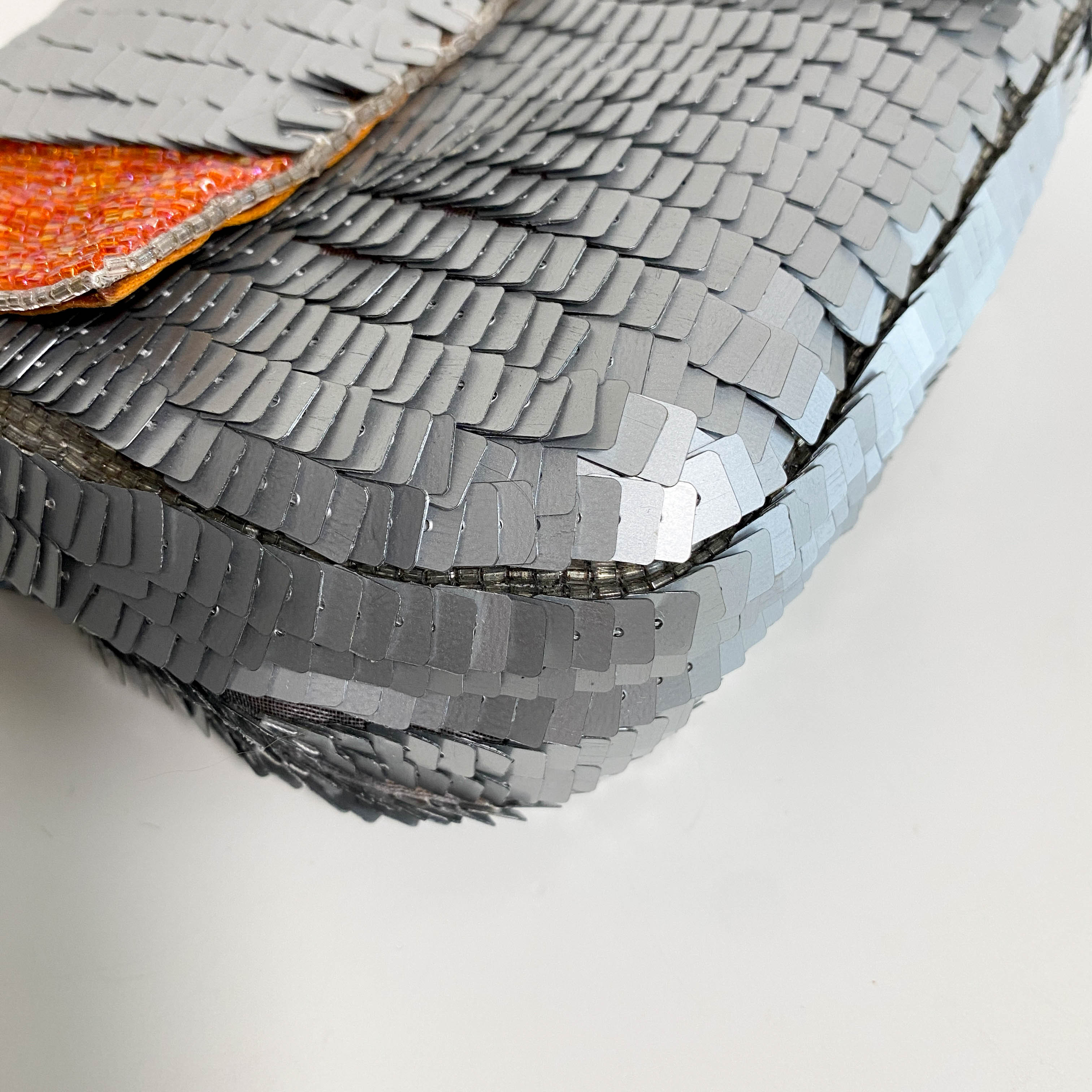 Baguette Silver Sequin and Orange Beaded Shoulder Bag