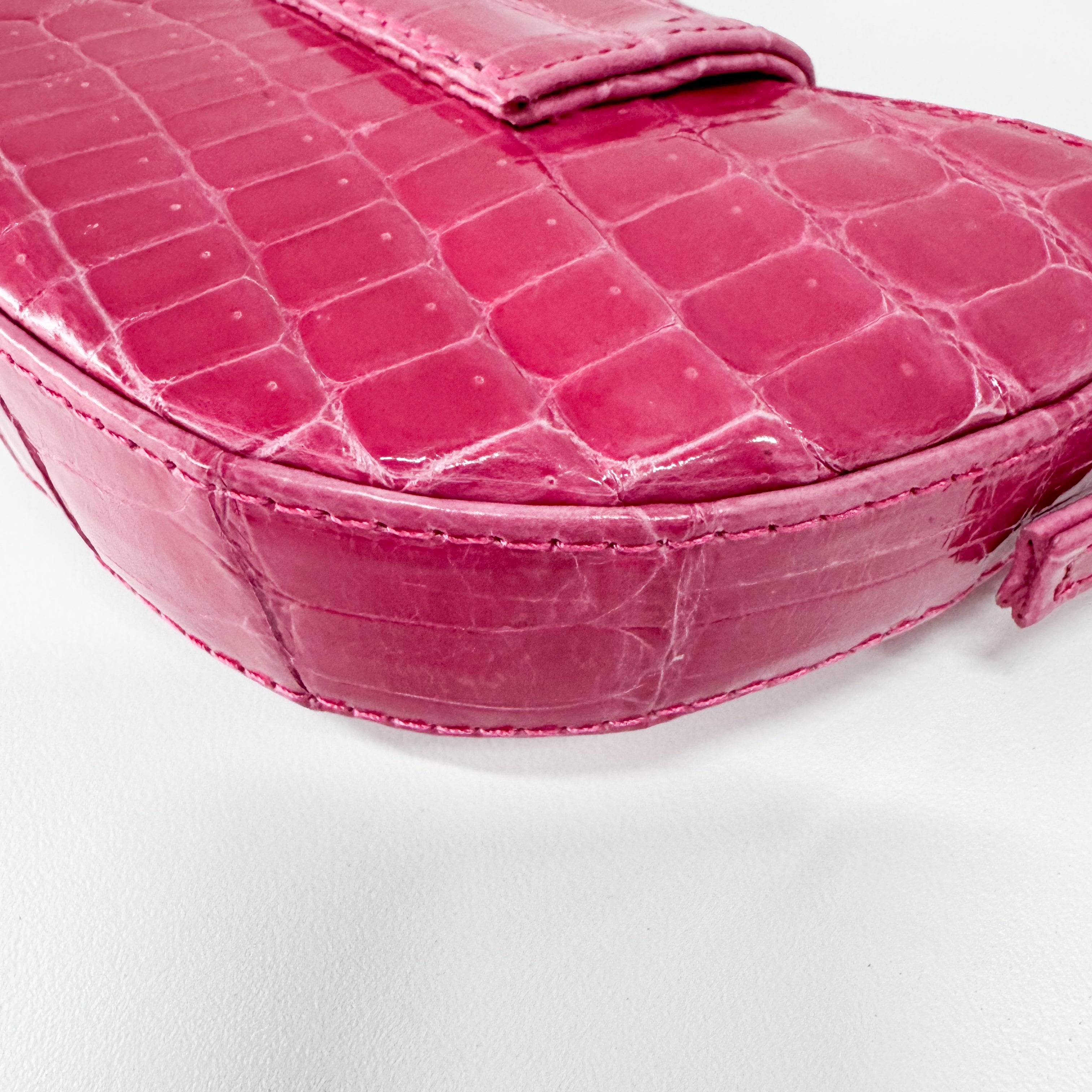 Mini Croissant Pink Lizard Embossed Leather Handbag