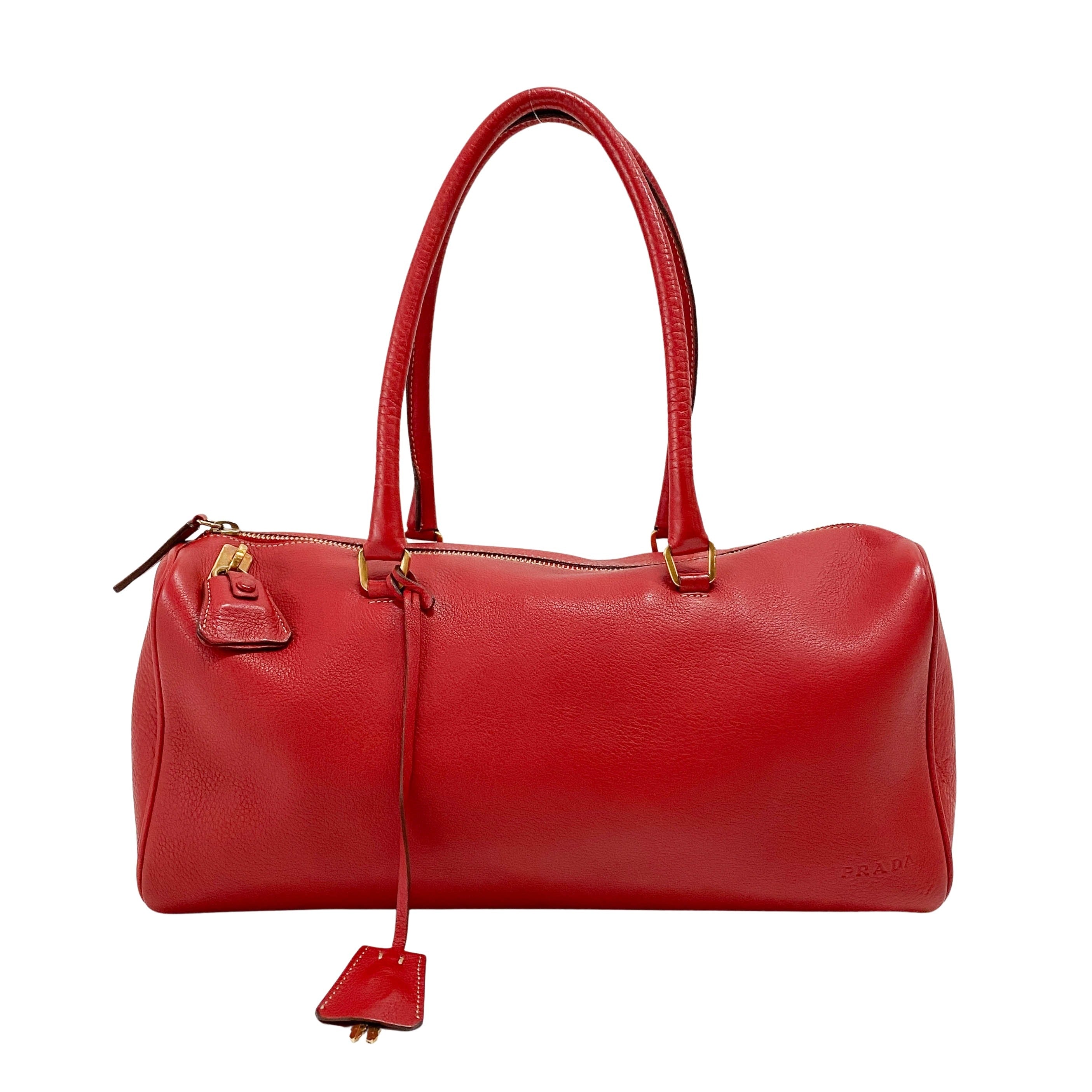 Red Horizontal Leather Shoulder Bag