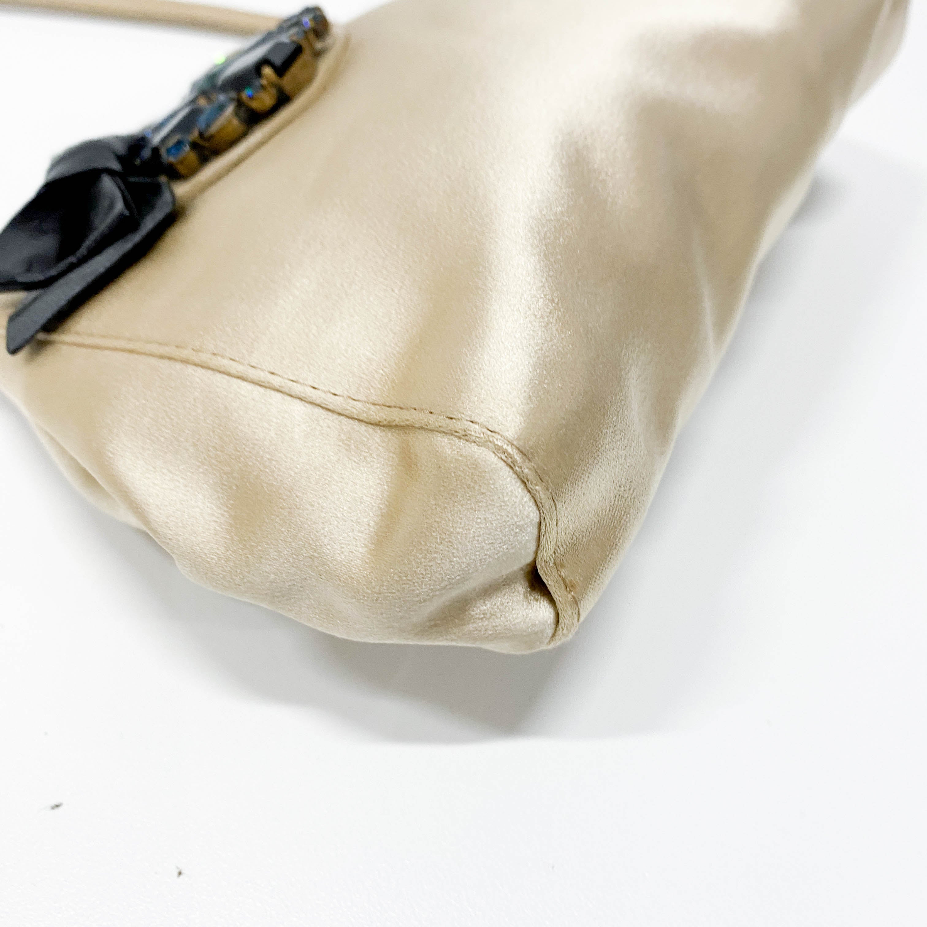 Vintage Beige Satin Shoulder Bag