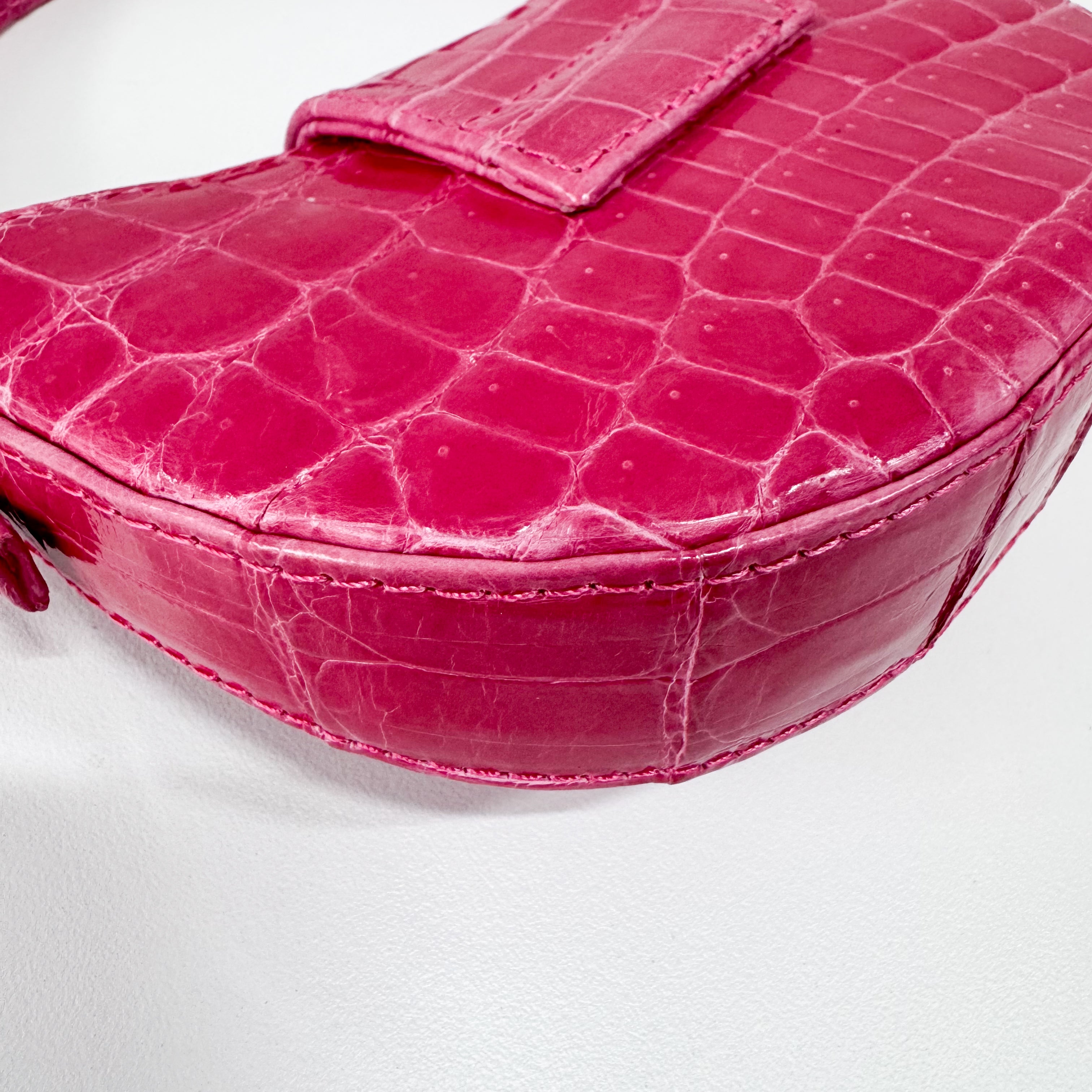 Mini Croissant Pink Lizard Embossed Leather Handbag