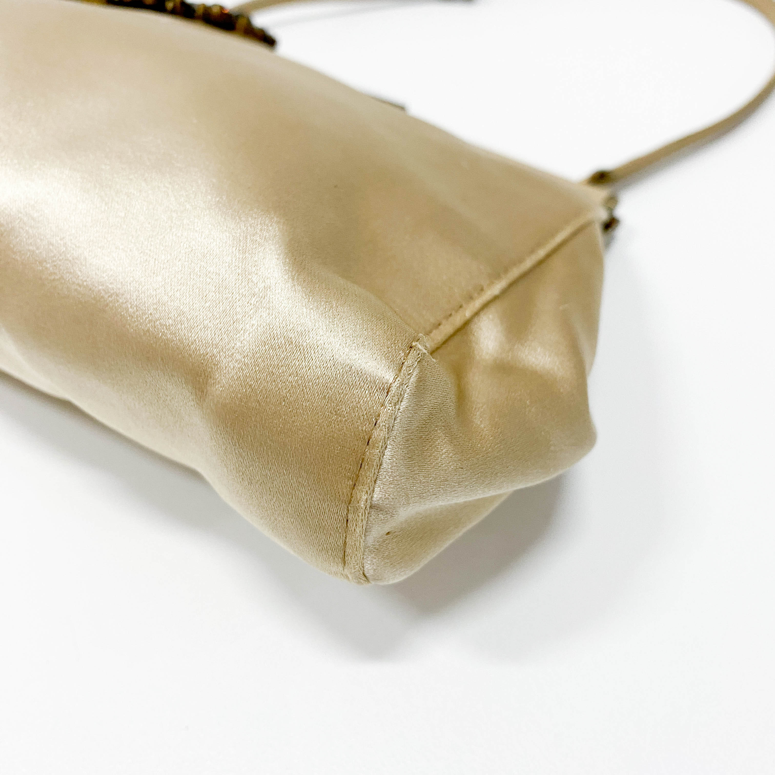 Vintage Beige Satin Shoulder Bag
