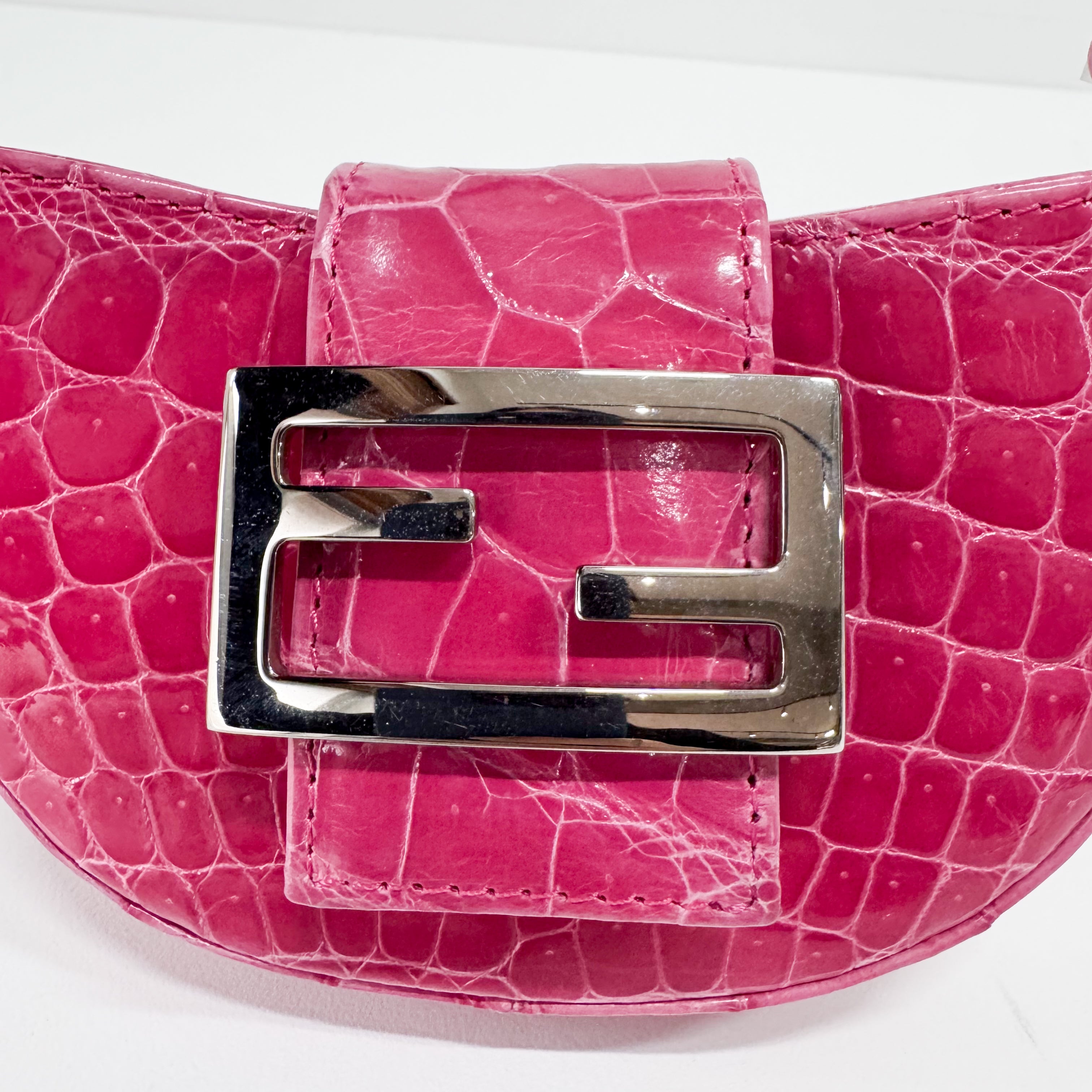 Mini Croissant Pink Lizard Embossed Leather Handbag