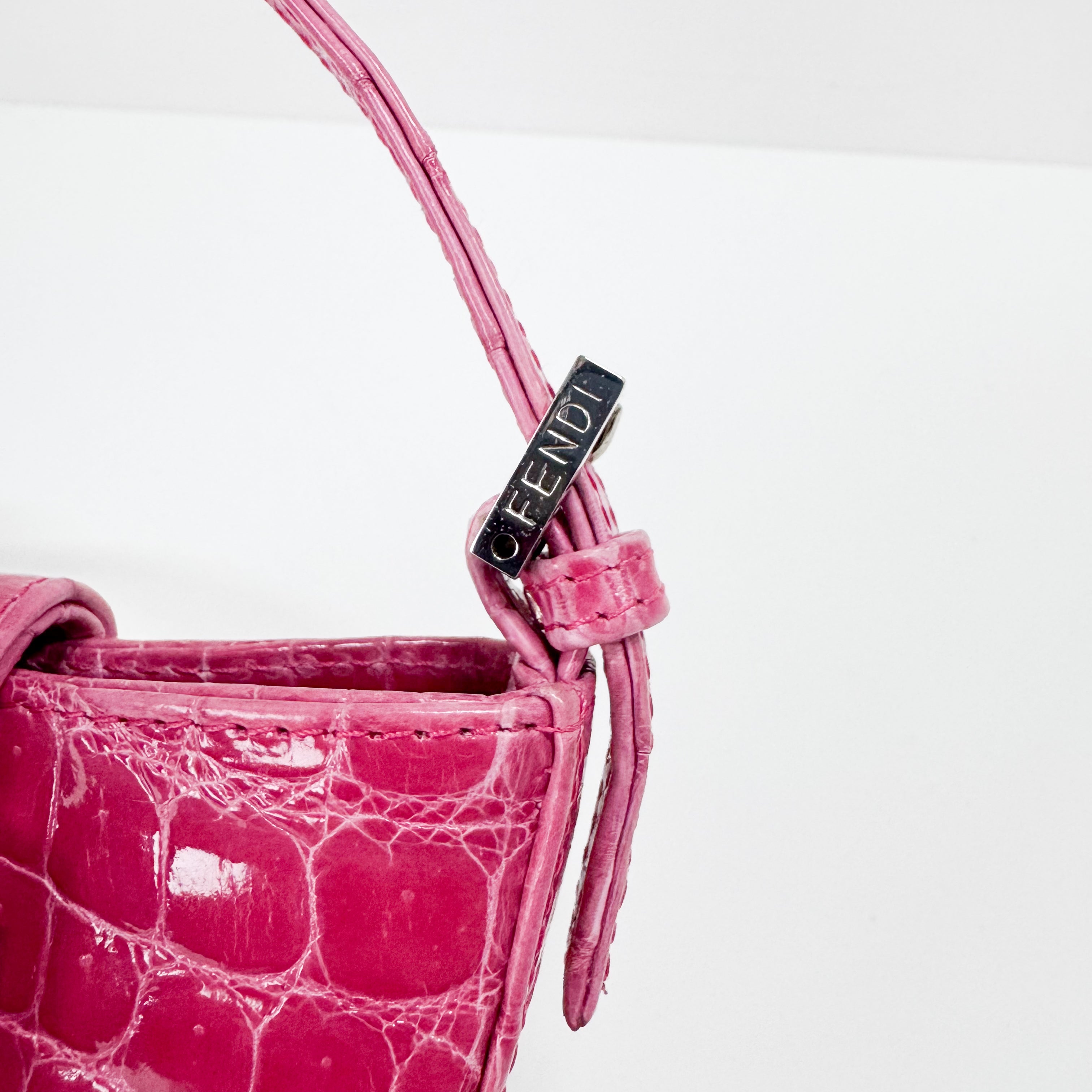 Mini Croissant Pink Lizard Embossed Leather Handbag