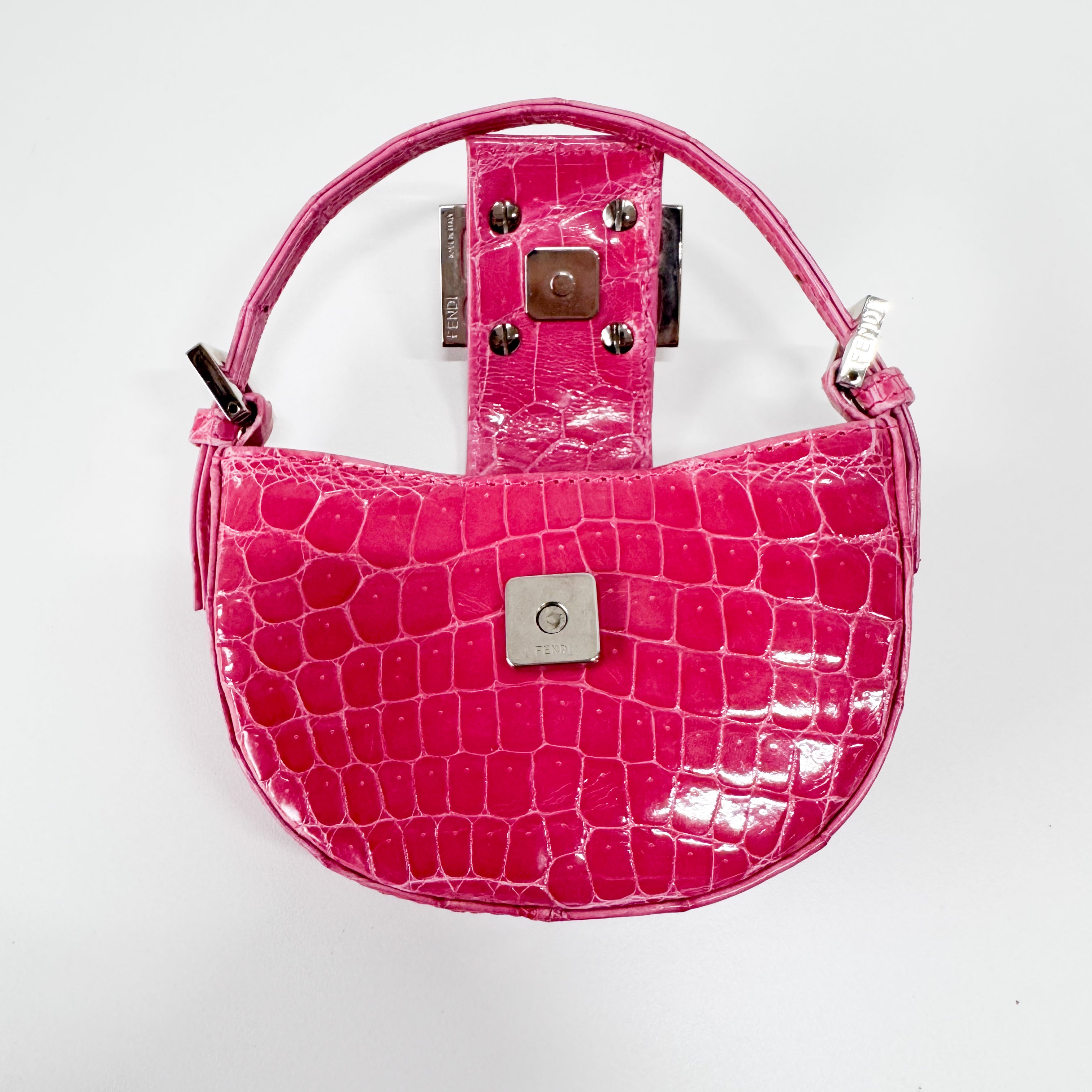 Mini Croissant Pink Lizard Embossed Leather Handbag