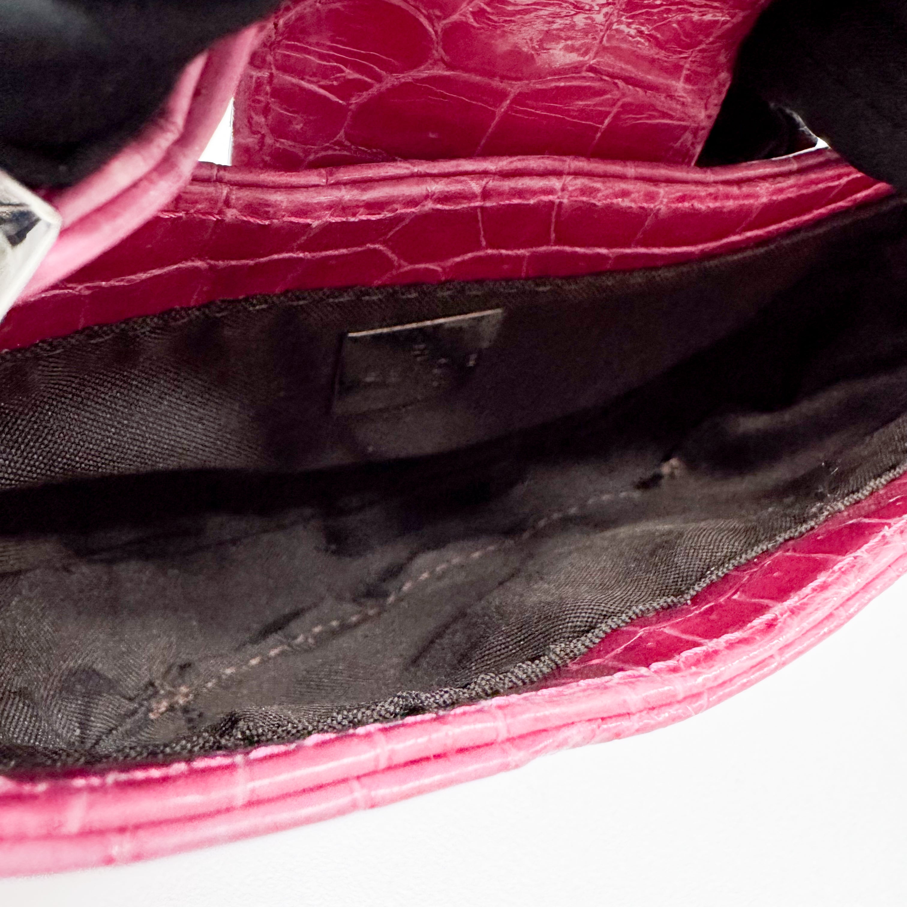 Mini Croissant Pink Lizard Embossed Leather Handbag