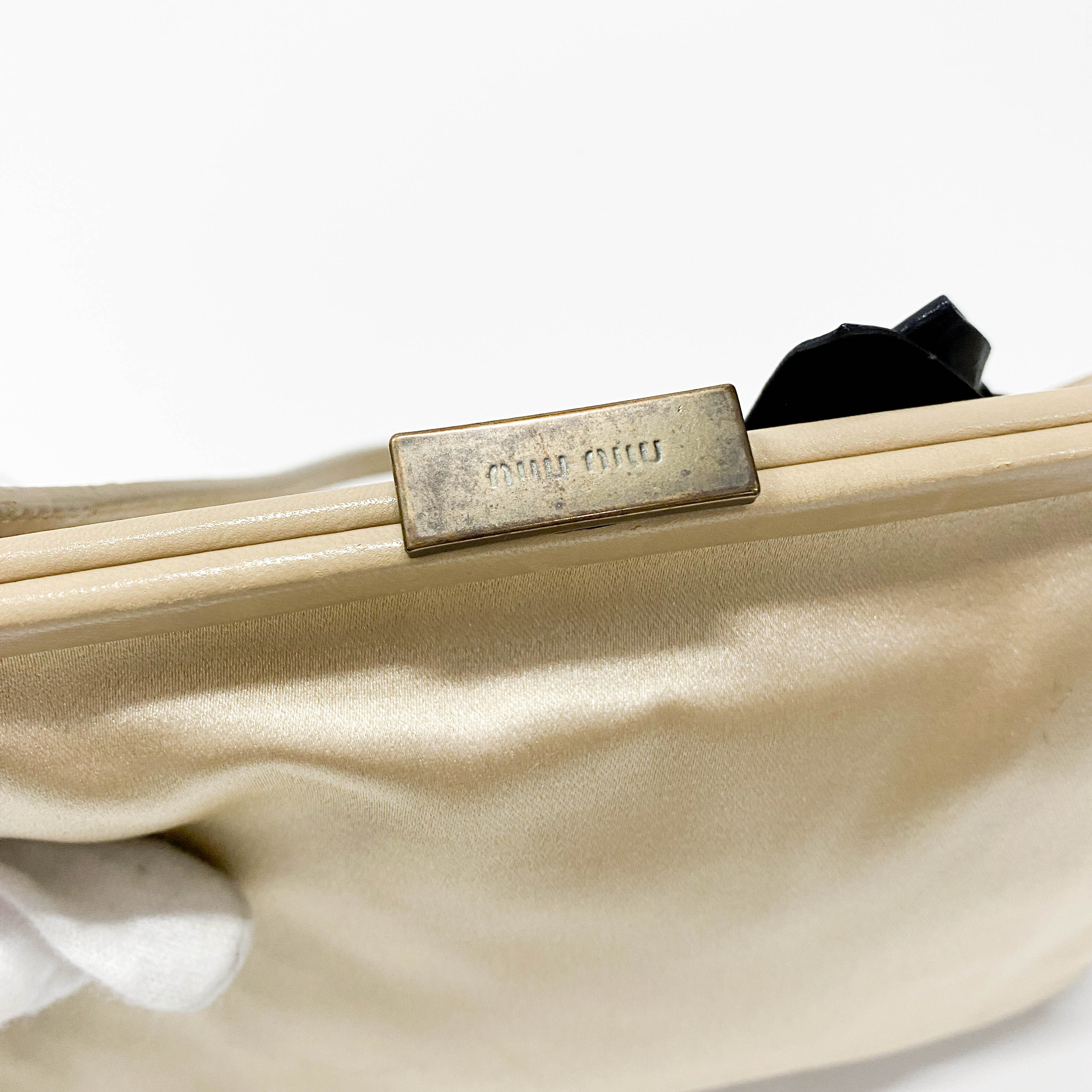 Vintage Beige Satin Shoulder Bag