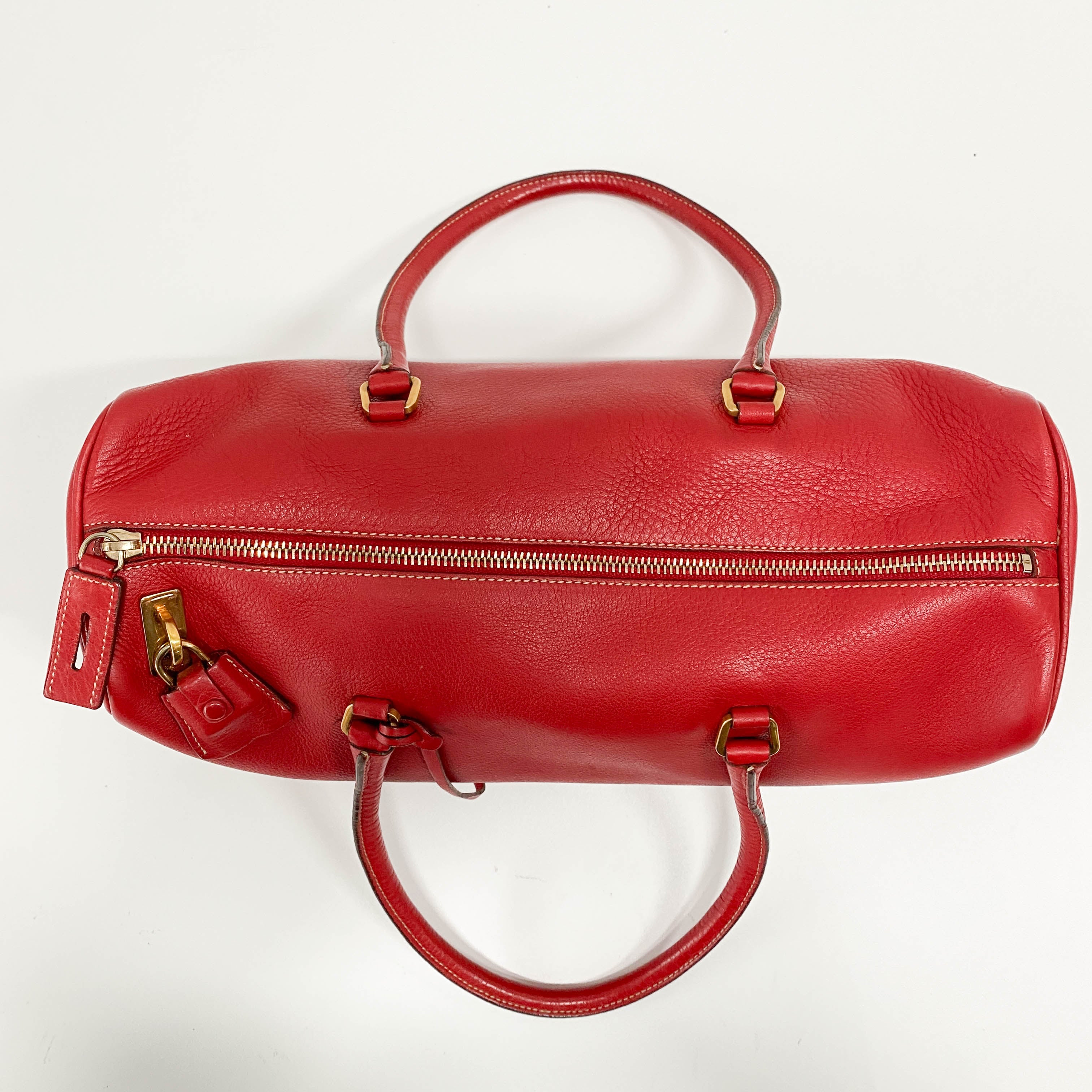 Red Horizontal Leather Shoulder Bag