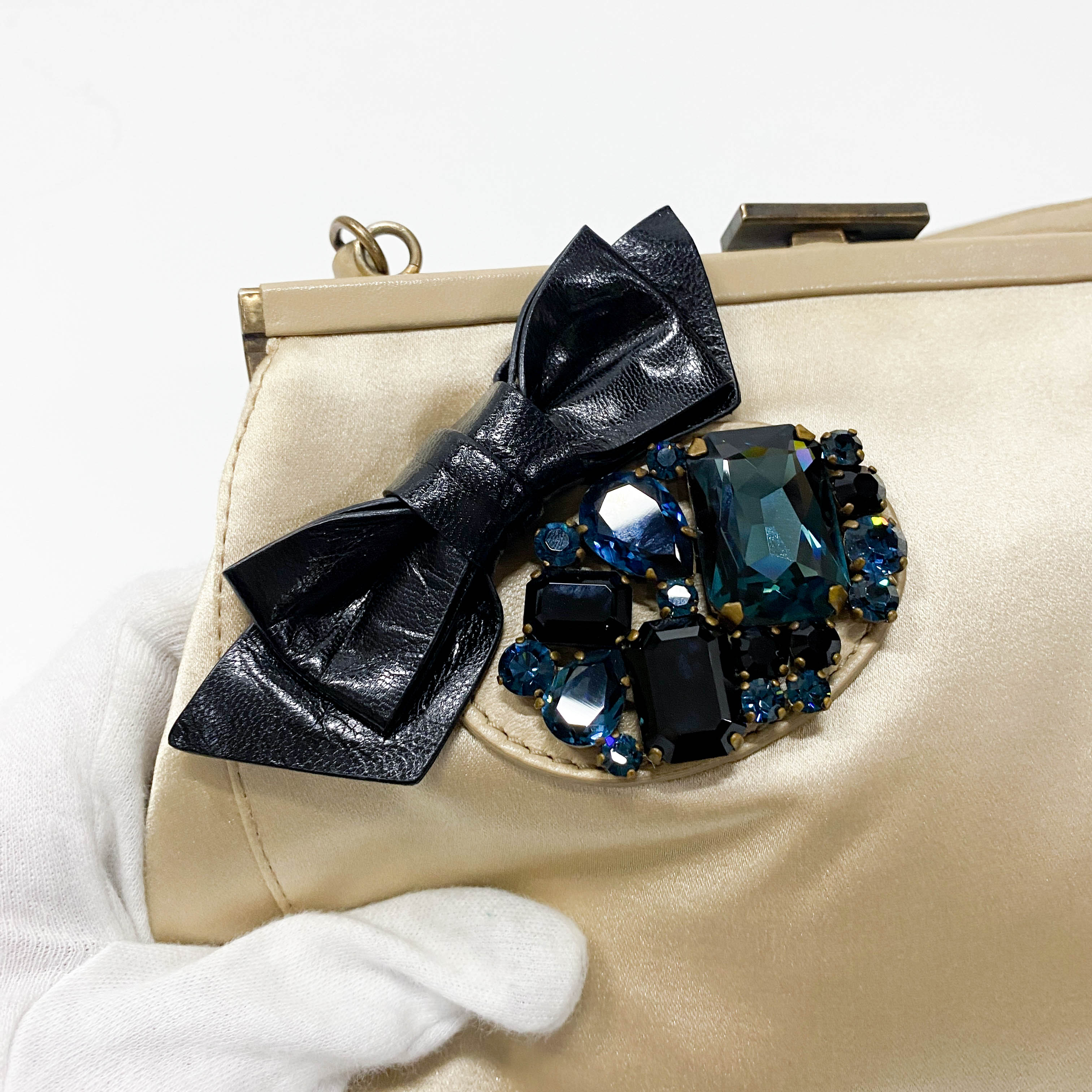 Vintage Beige Satin Shoulder Bag