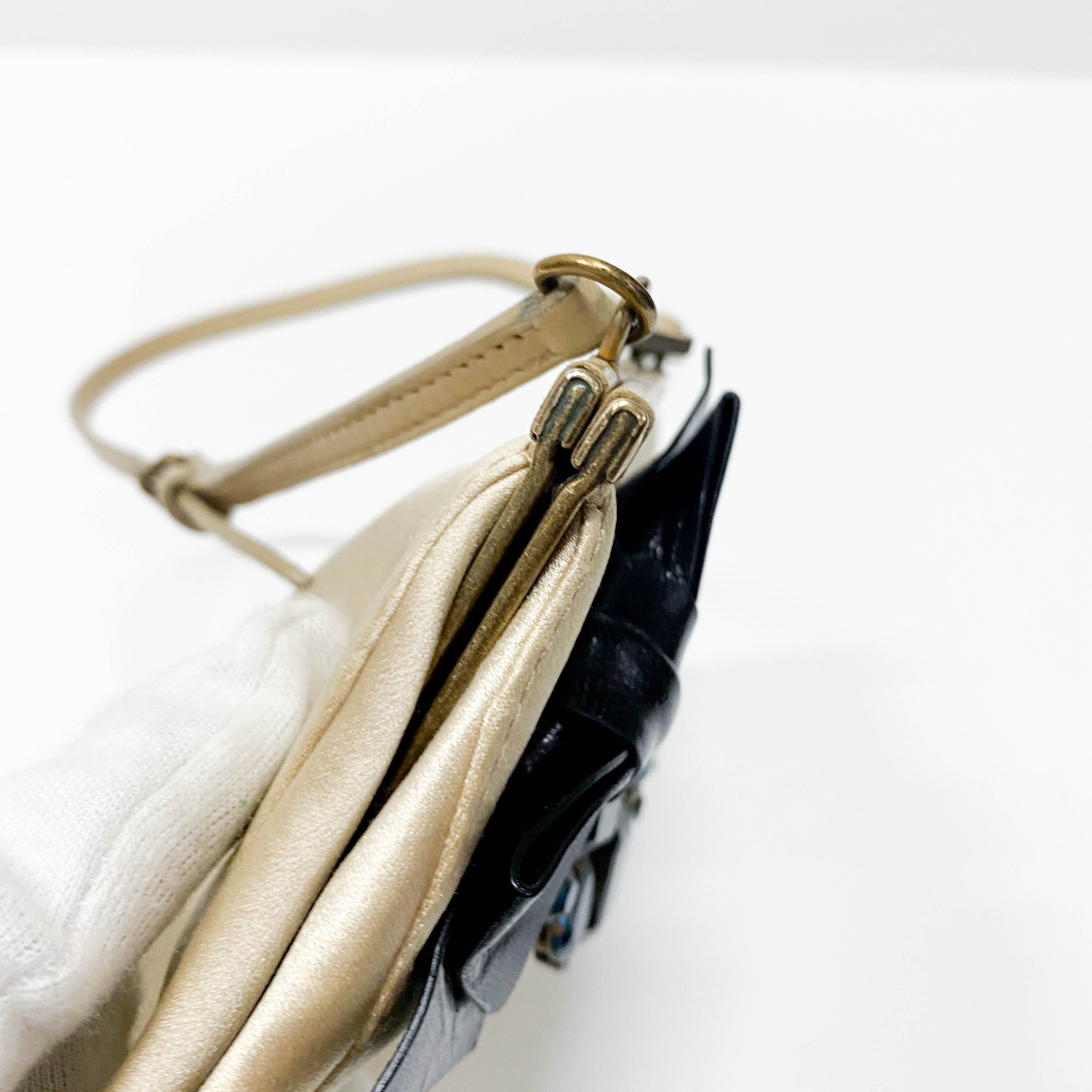 Vintage Beige Satin Shoulder Bag