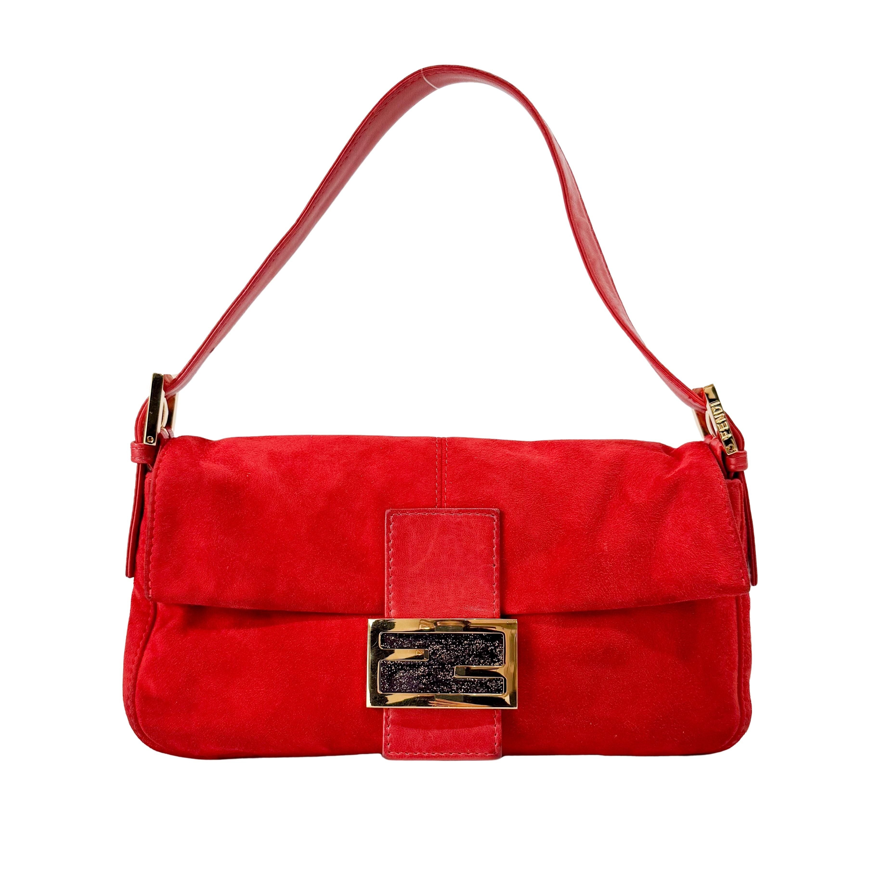 Baguette Red Suede Shoulder Bag