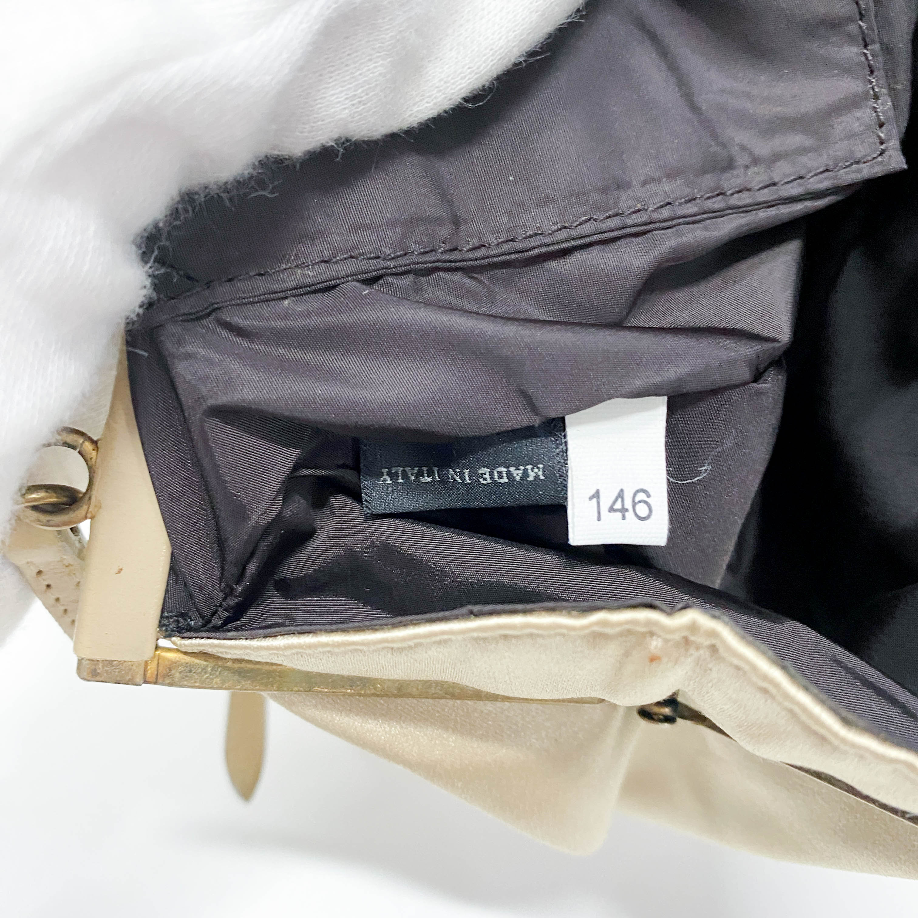 Vintage Beige Satin Shoulder Bag