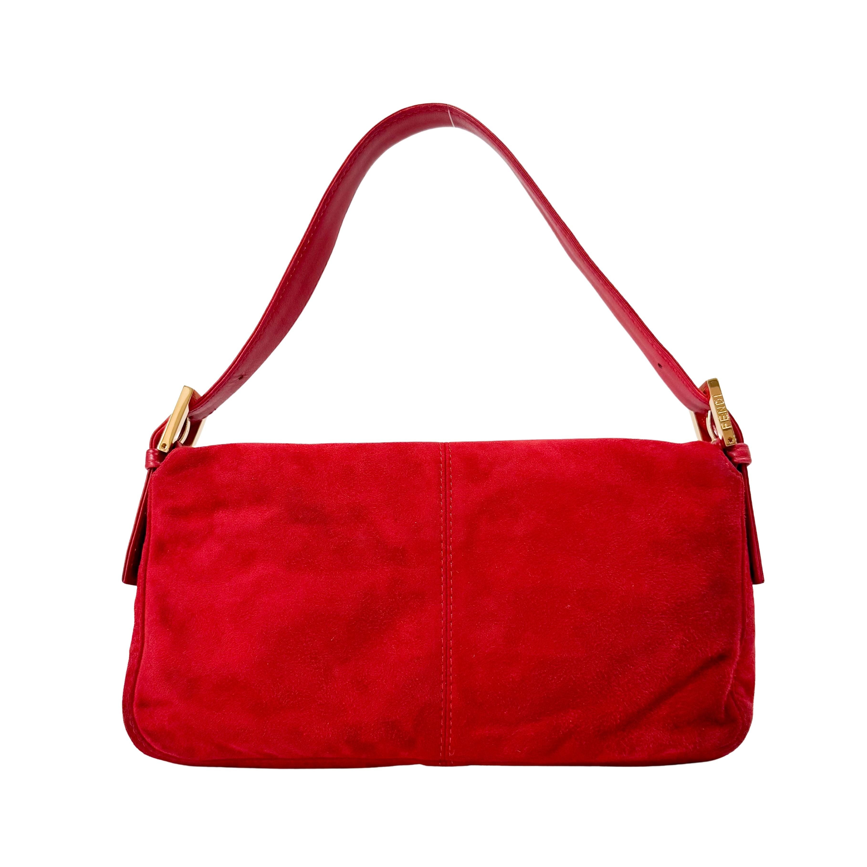 Baguette Red Suede Shoulder Bag