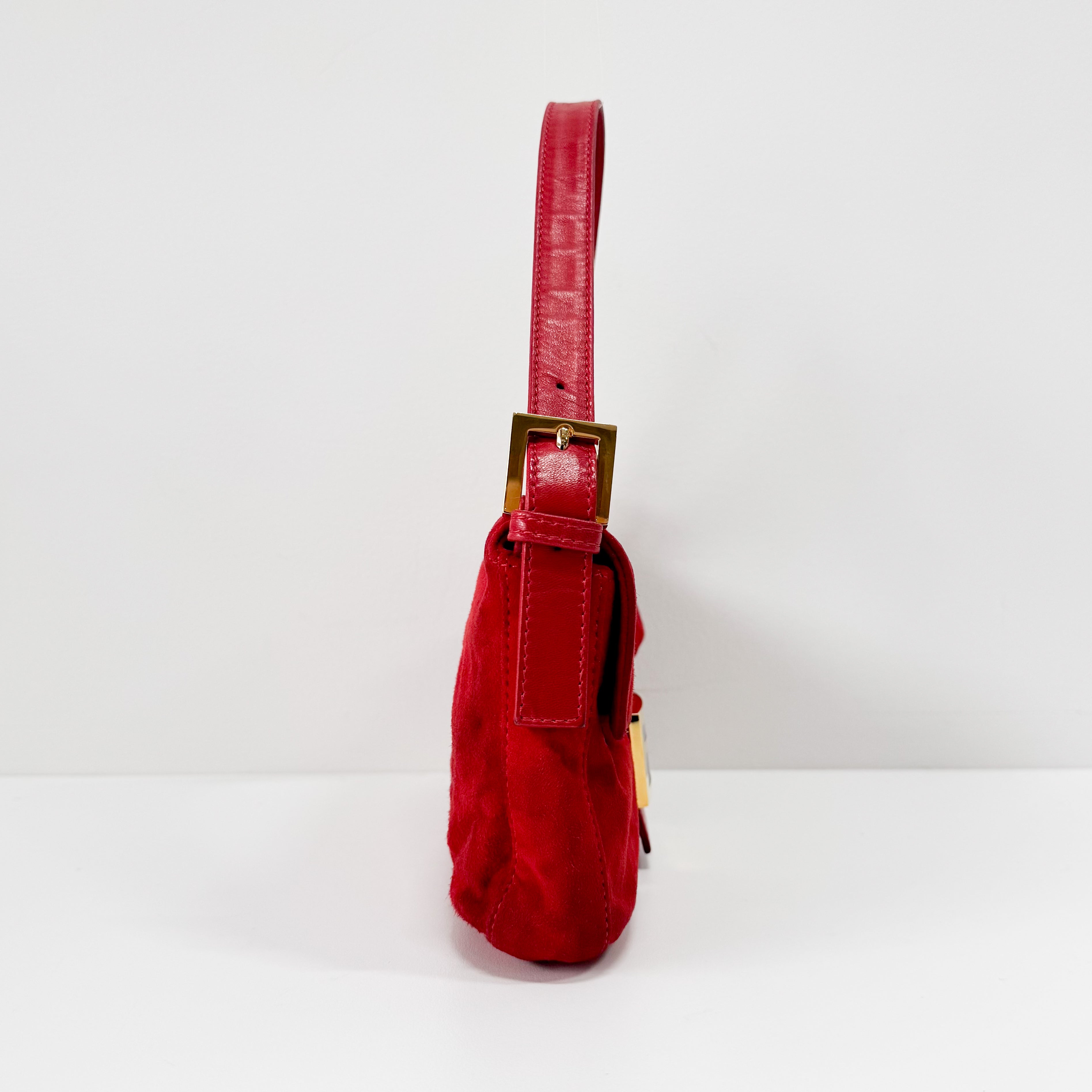 Baguette Red Suede Shoulder Bag