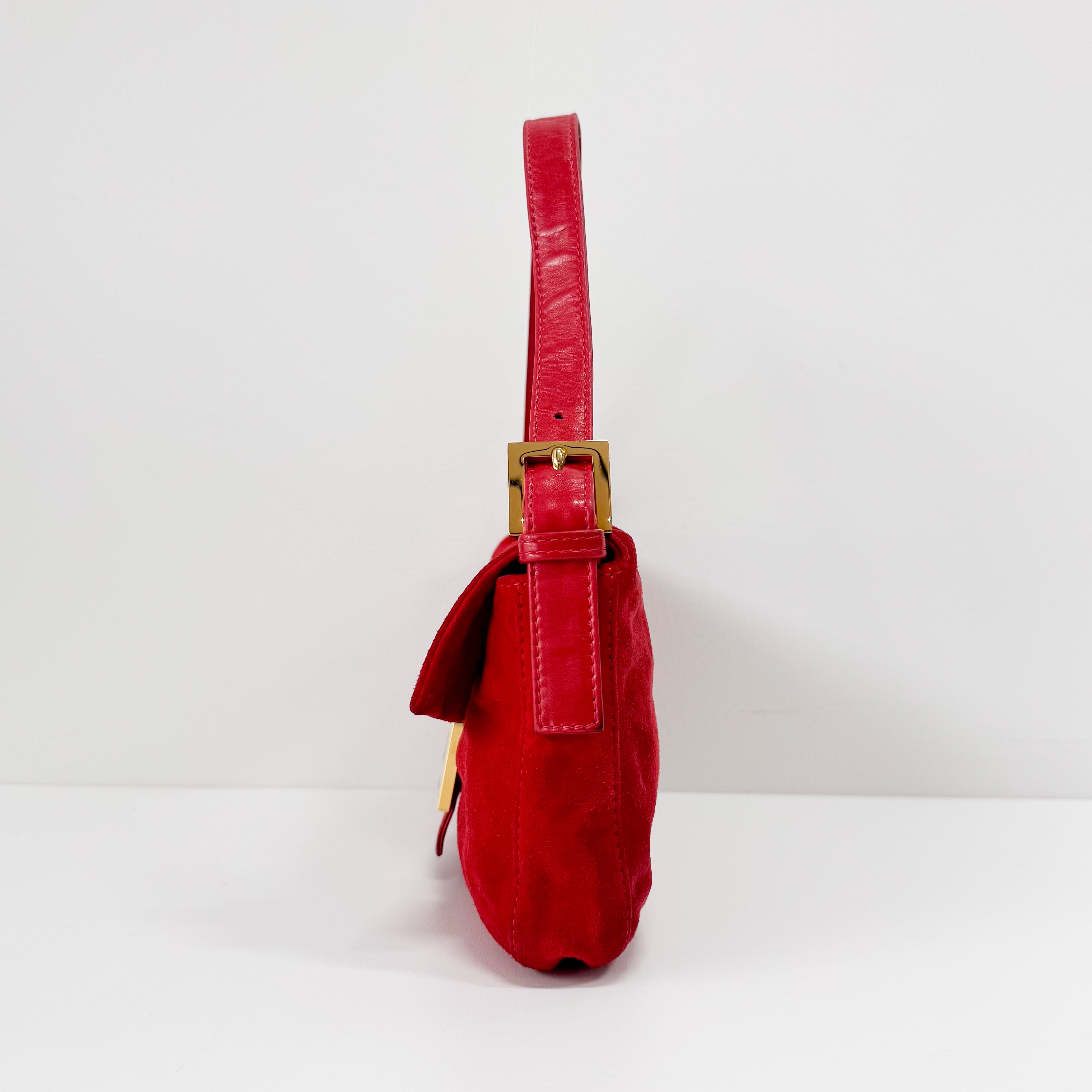 Baguette Red Suede Shoulder Bag