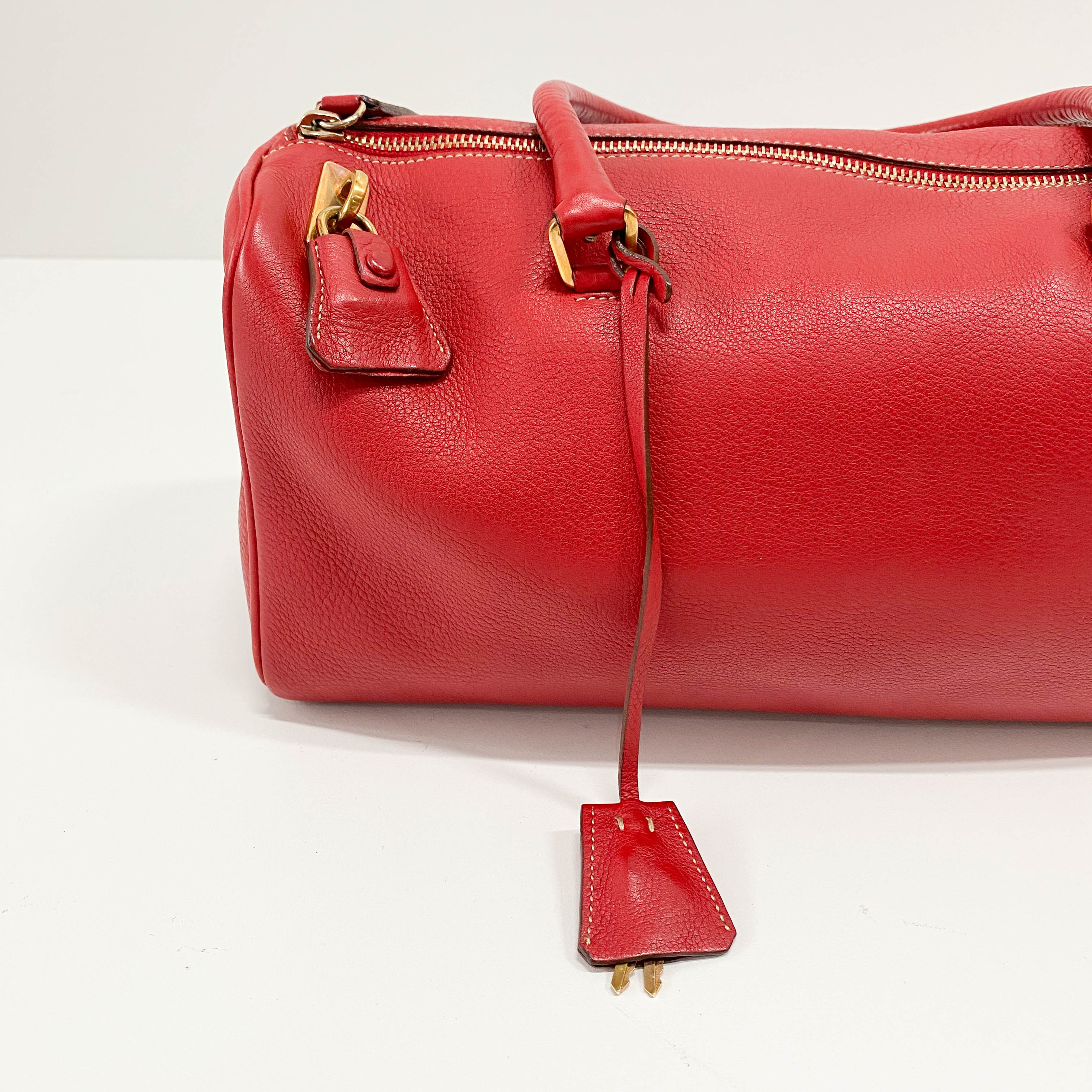 Red Horizontal Leather Shoulder Bag