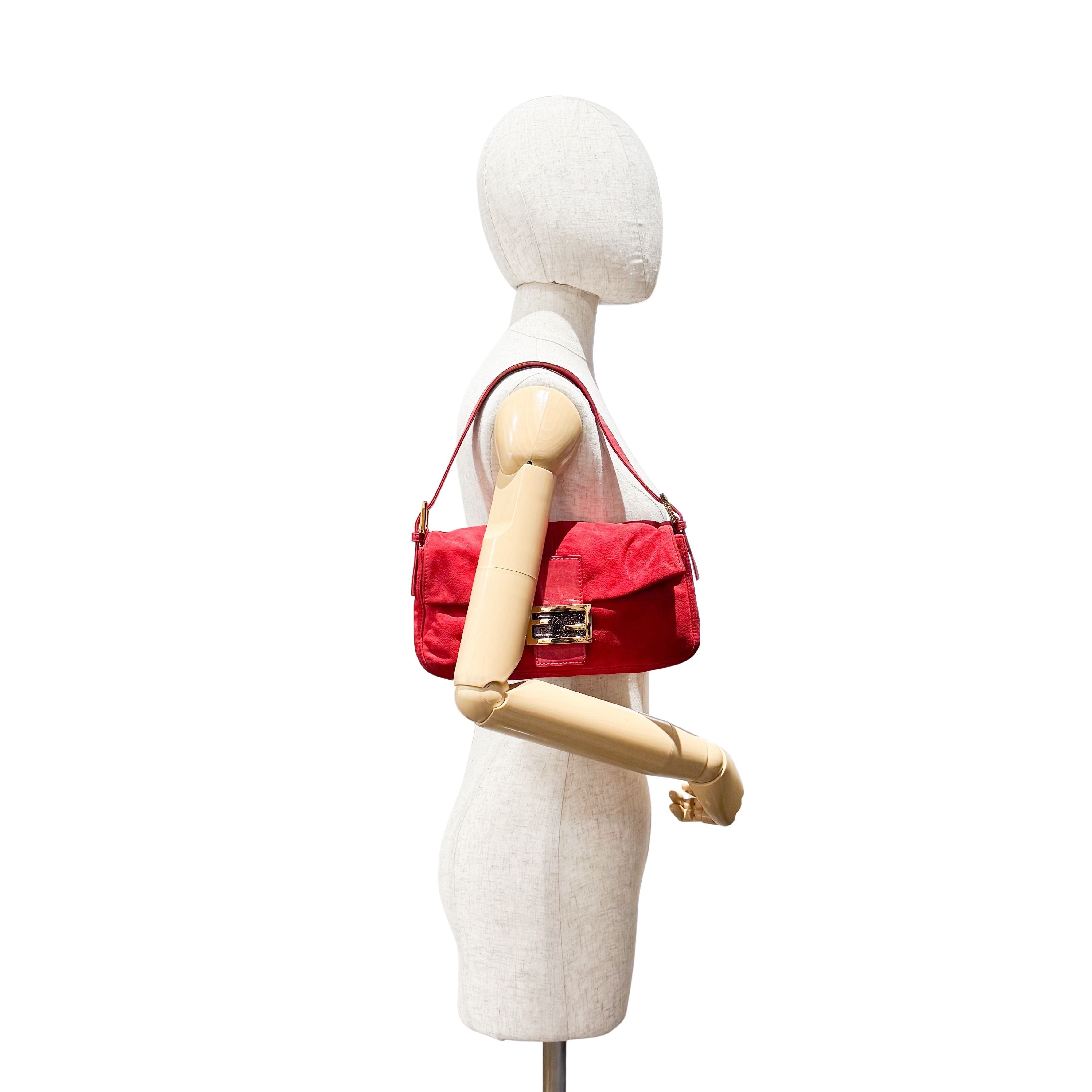 Baguette Red Suede Shoulder Bag