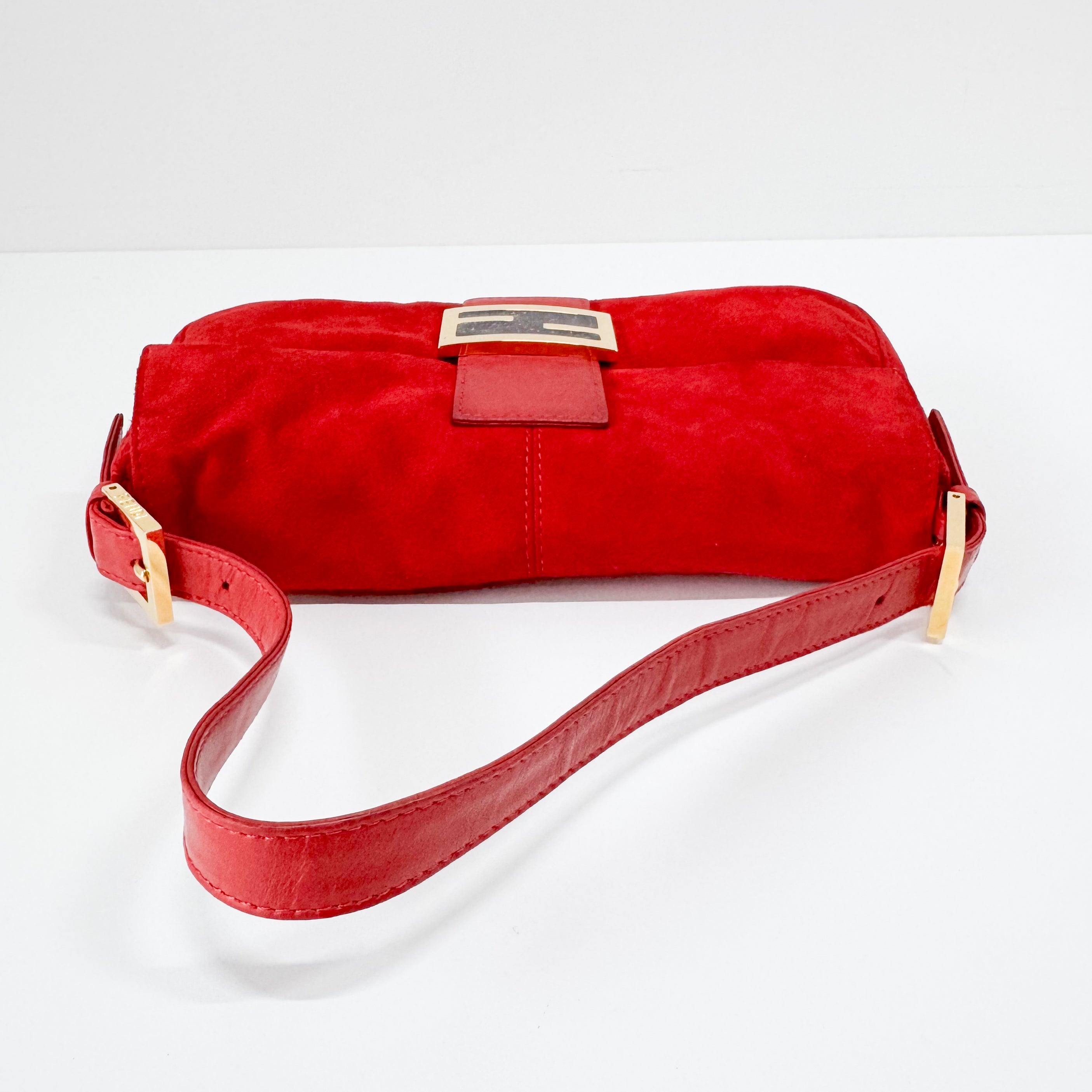 Baguette Red Suede Shoulder Bag