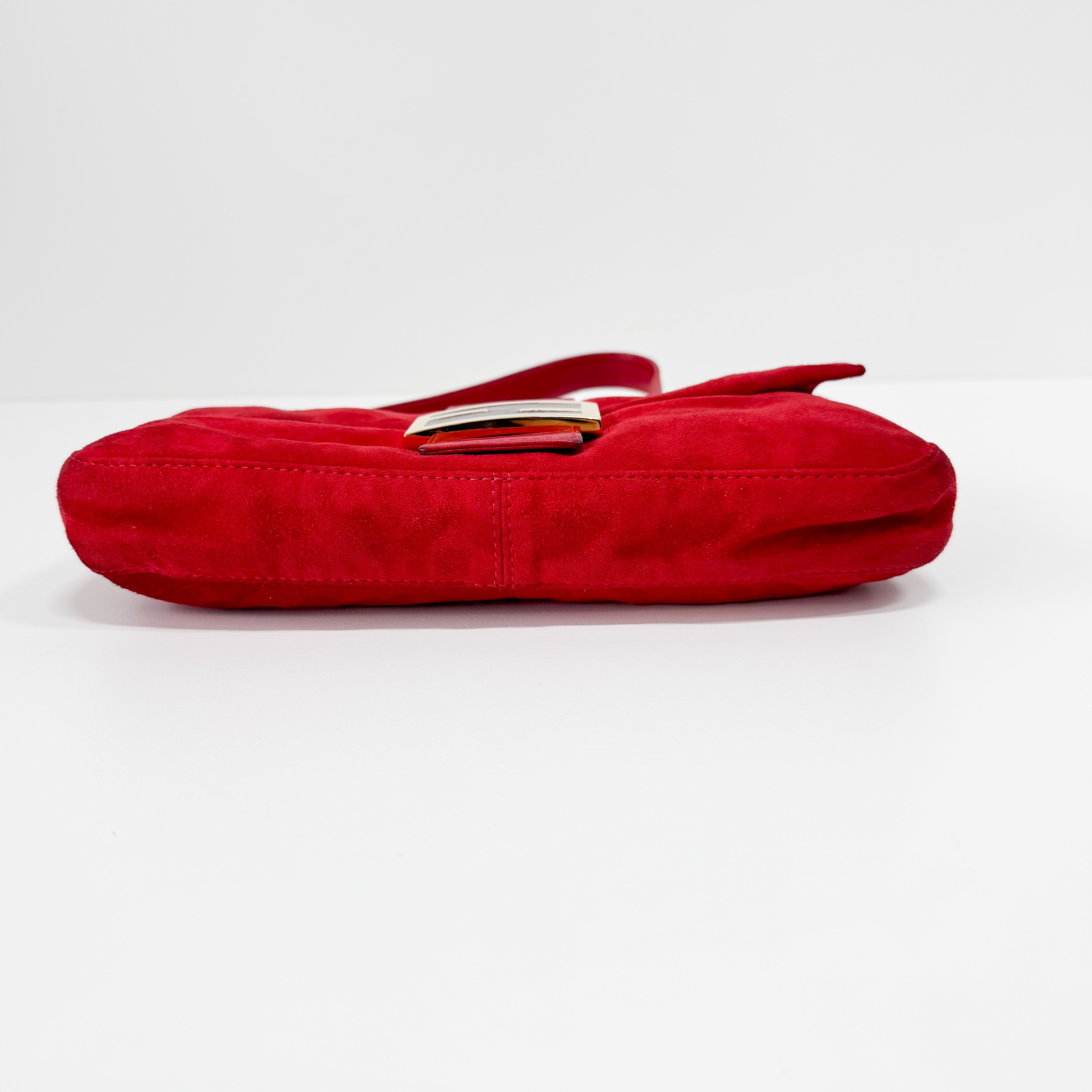 Baguette Red Suede Shoulder Bag