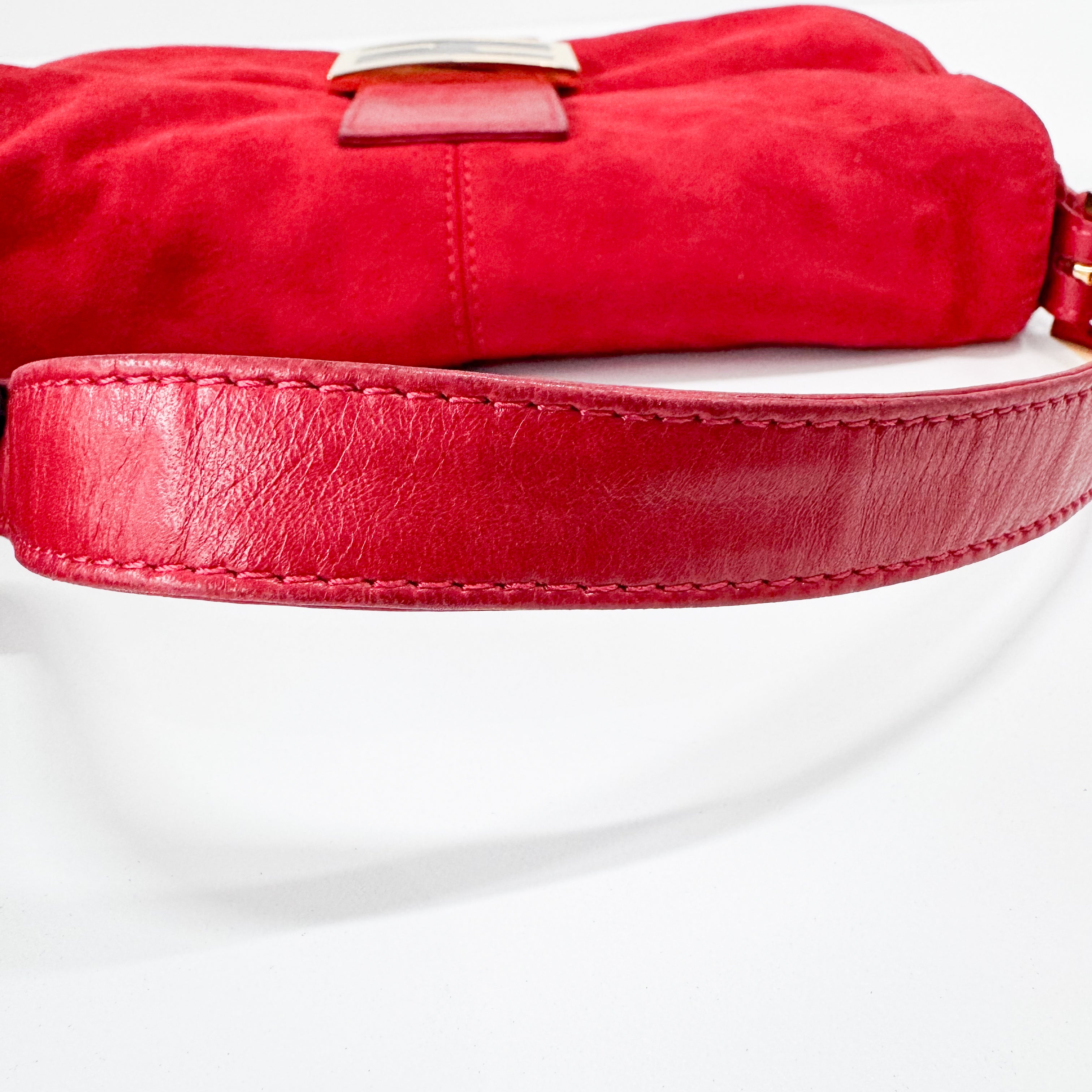 Baguette Red Suede Shoulder Bag