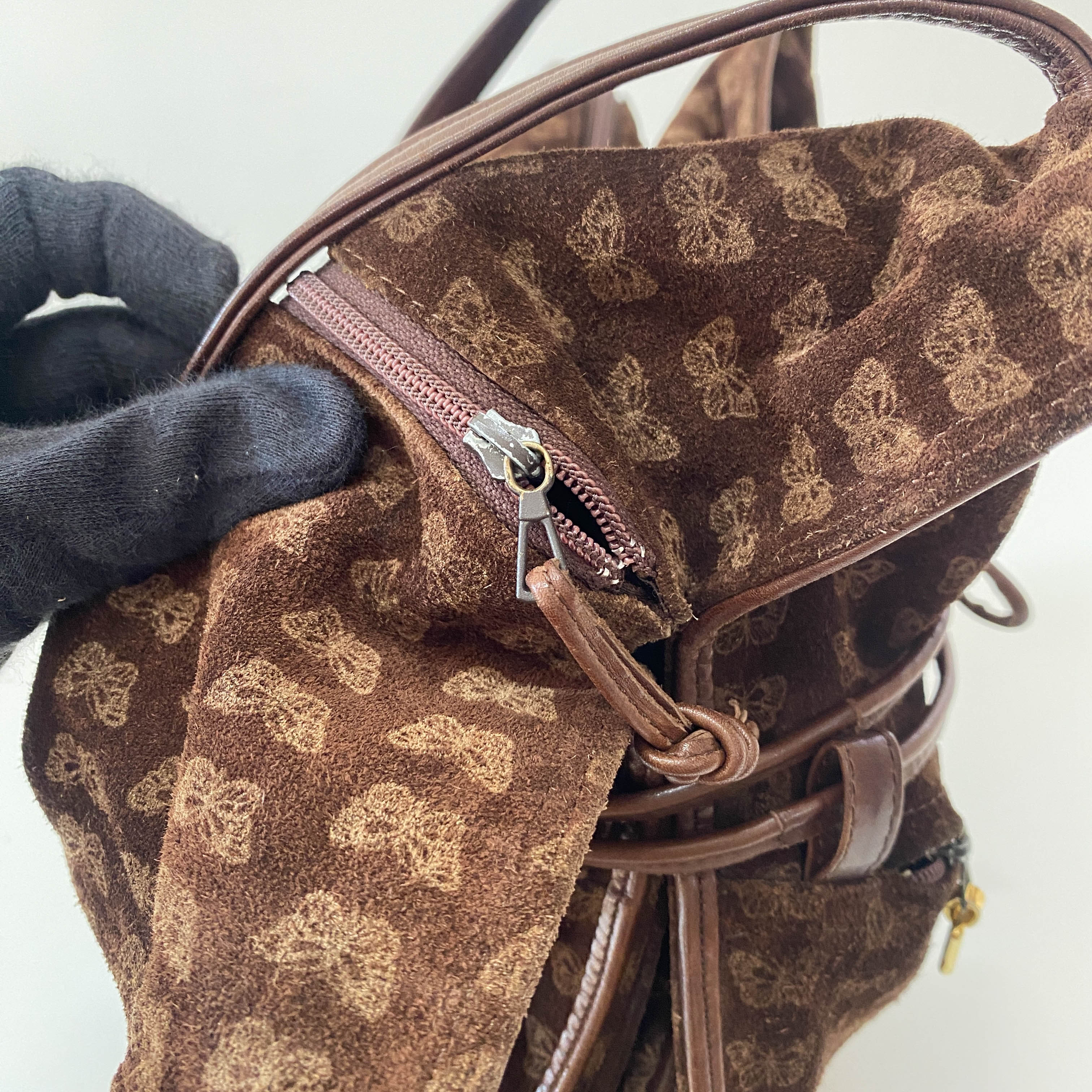 Little Butterflies Print Suede Bag