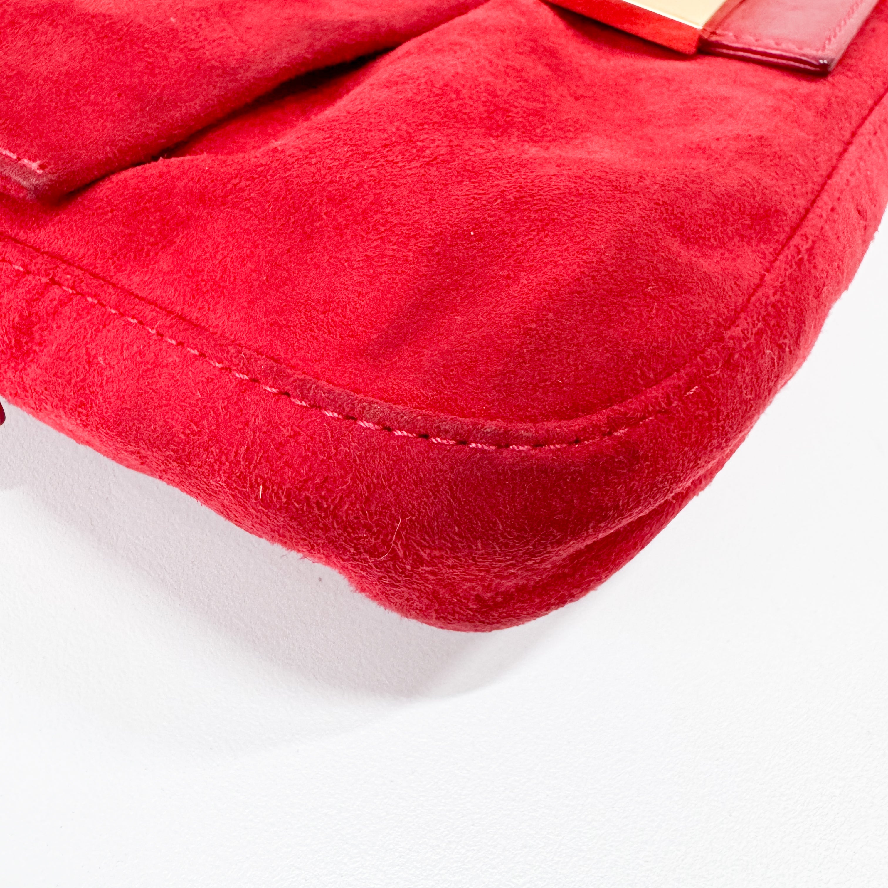 Baguette Red Suede Shoulder Bag