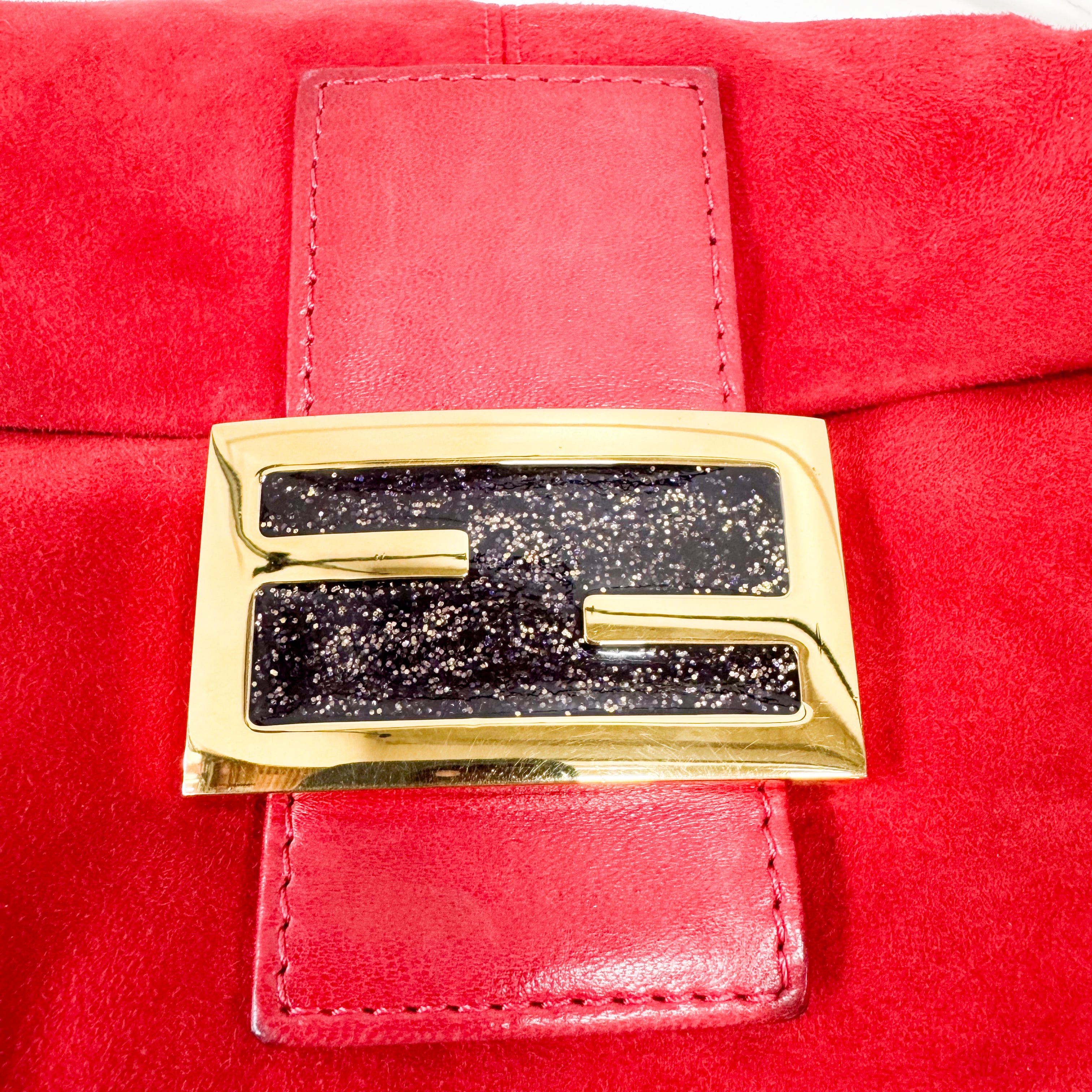 Baguette Red Suede Shoulder Bag