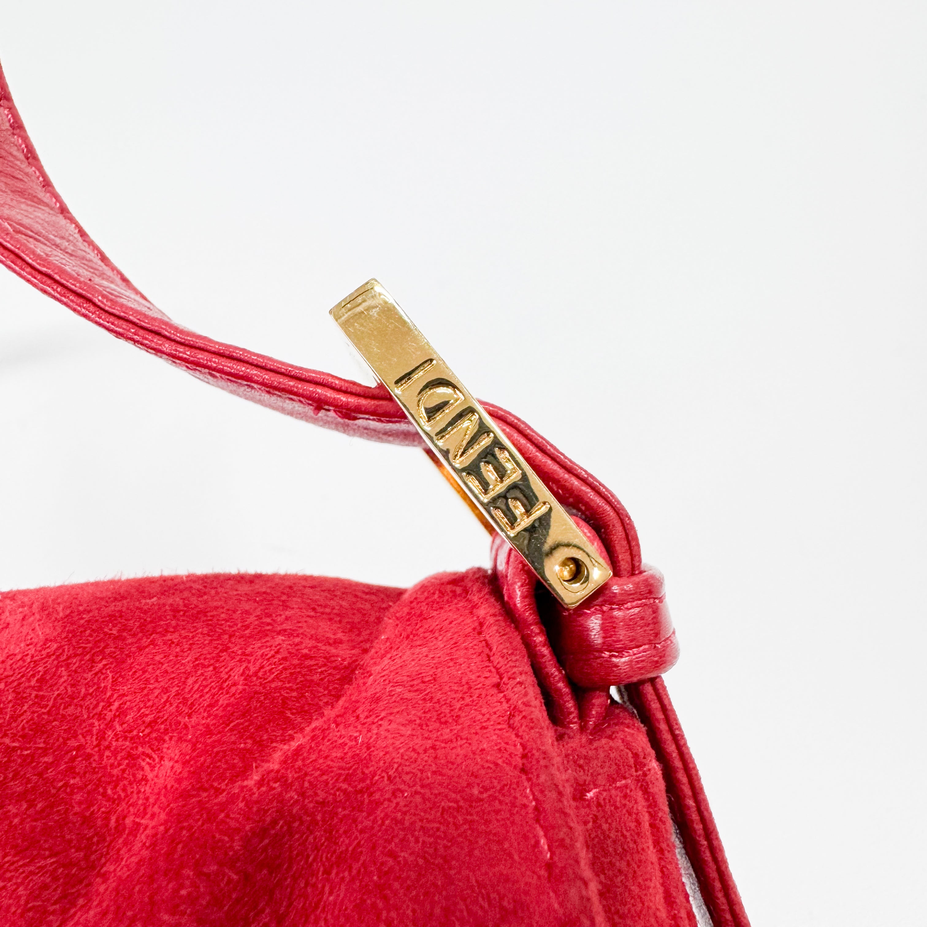 Baguette Red Suede Shoulder Bag