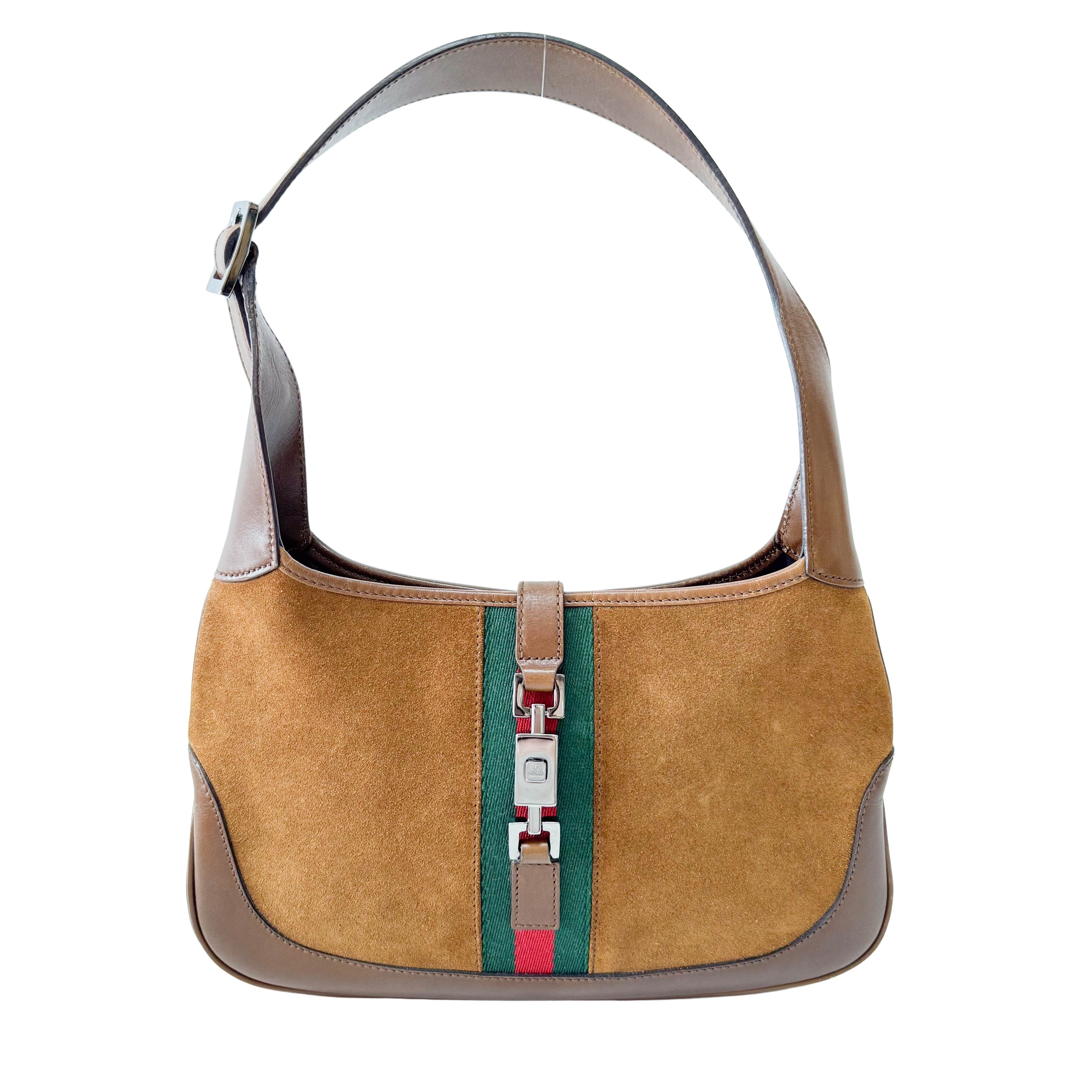 Jackie Mini Ophidia Sherry Line Brown Suede Shoulder Bag