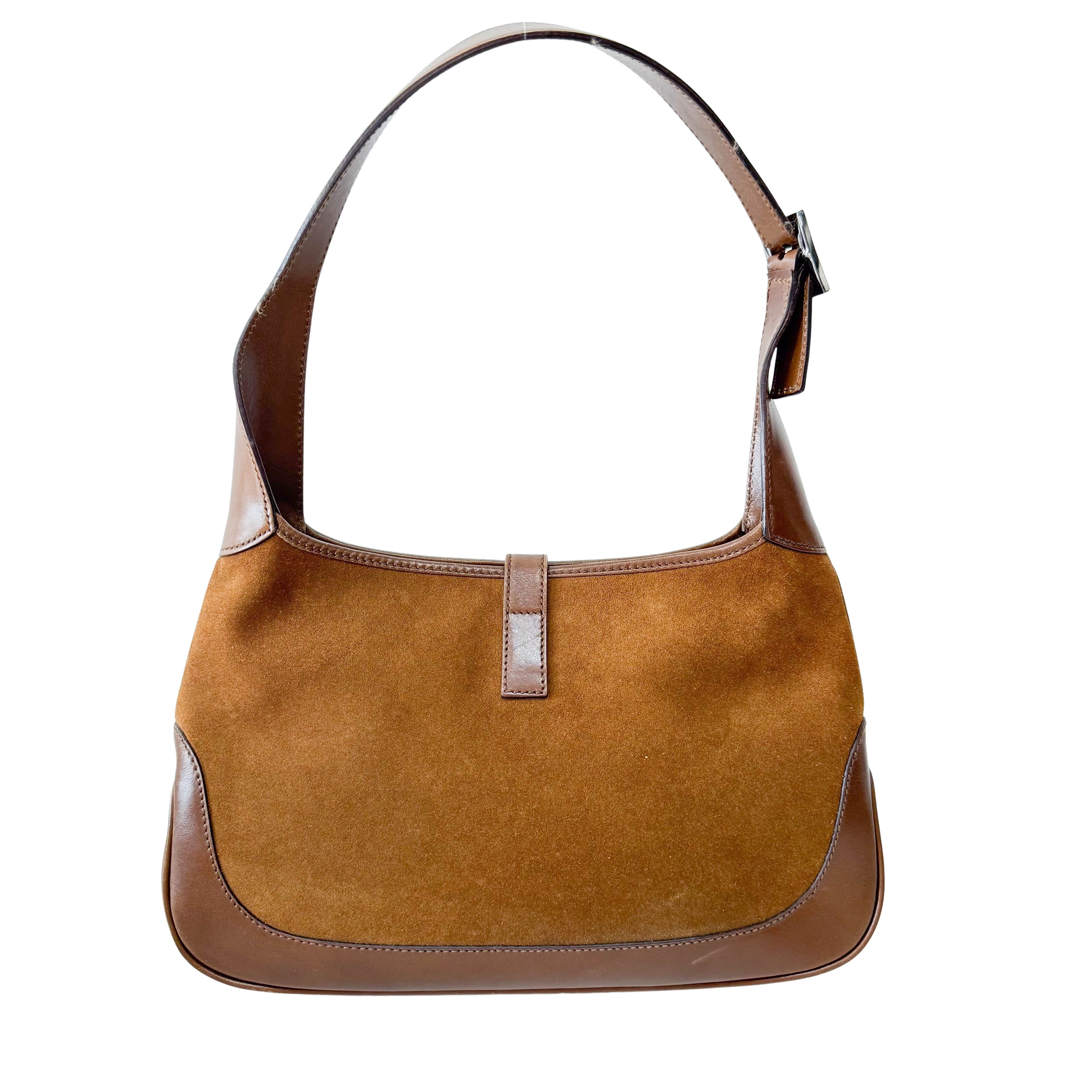Jackie Mini Ophidia Sherry Line Brown Suede Shoulder Bag
