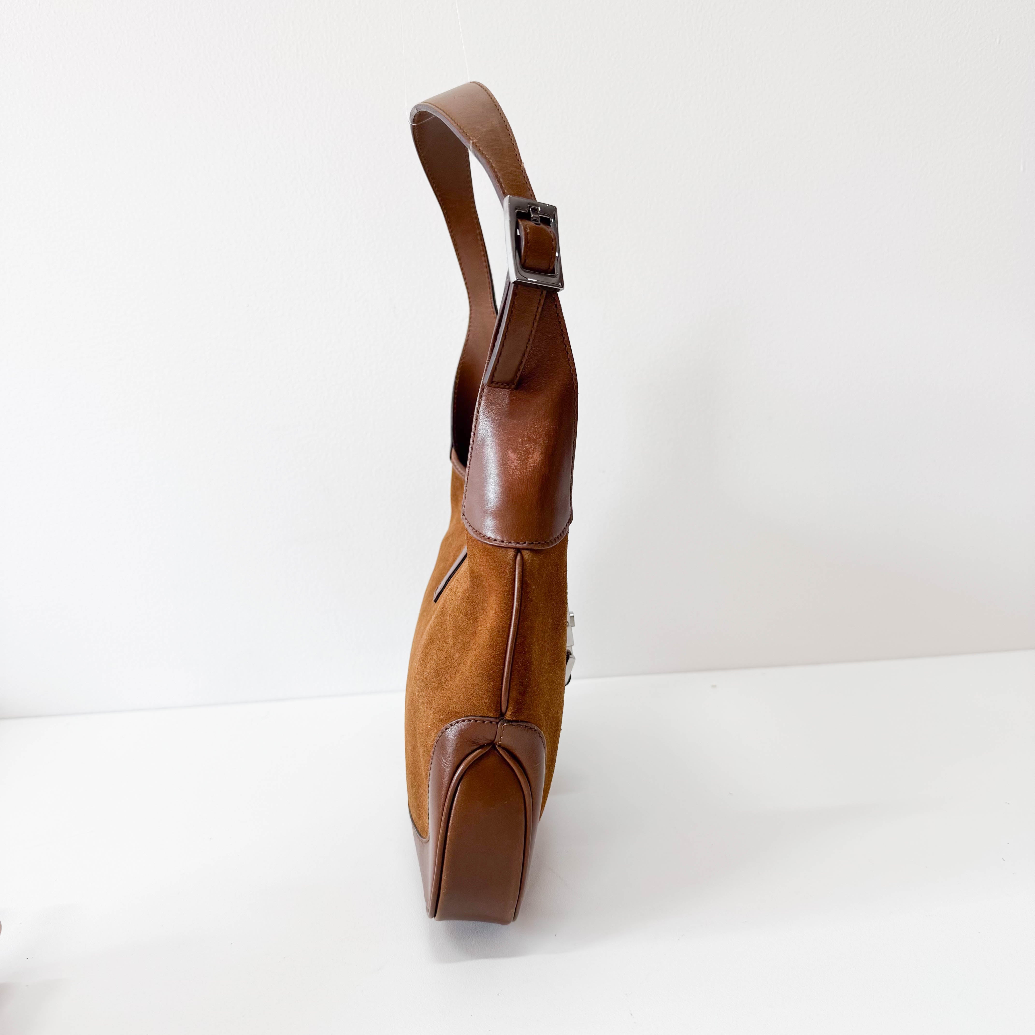 Jackie Mini Ophidia Sherry Line Brown Suede Shoulder Bag