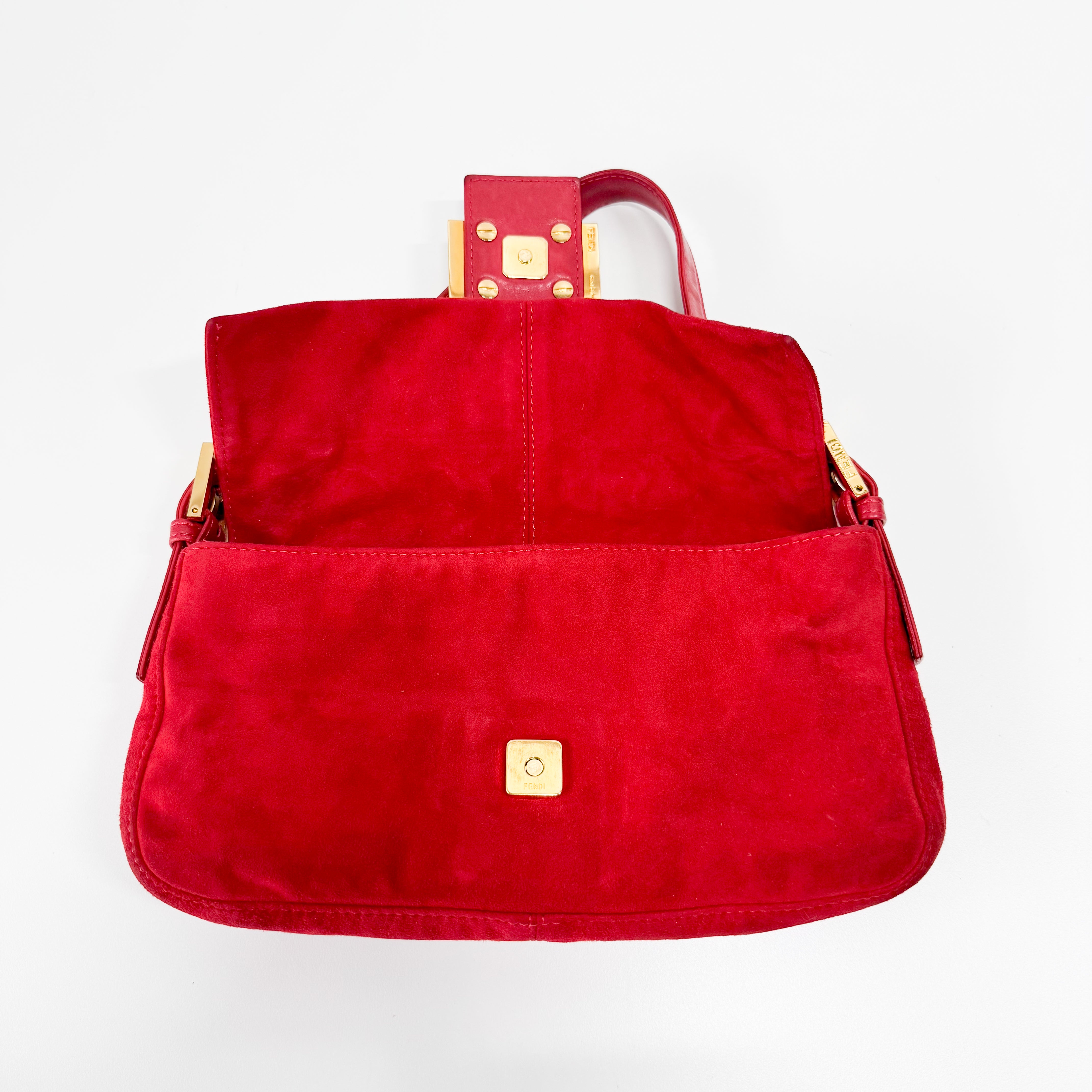 Baguette Red Suede Shoulder Bag