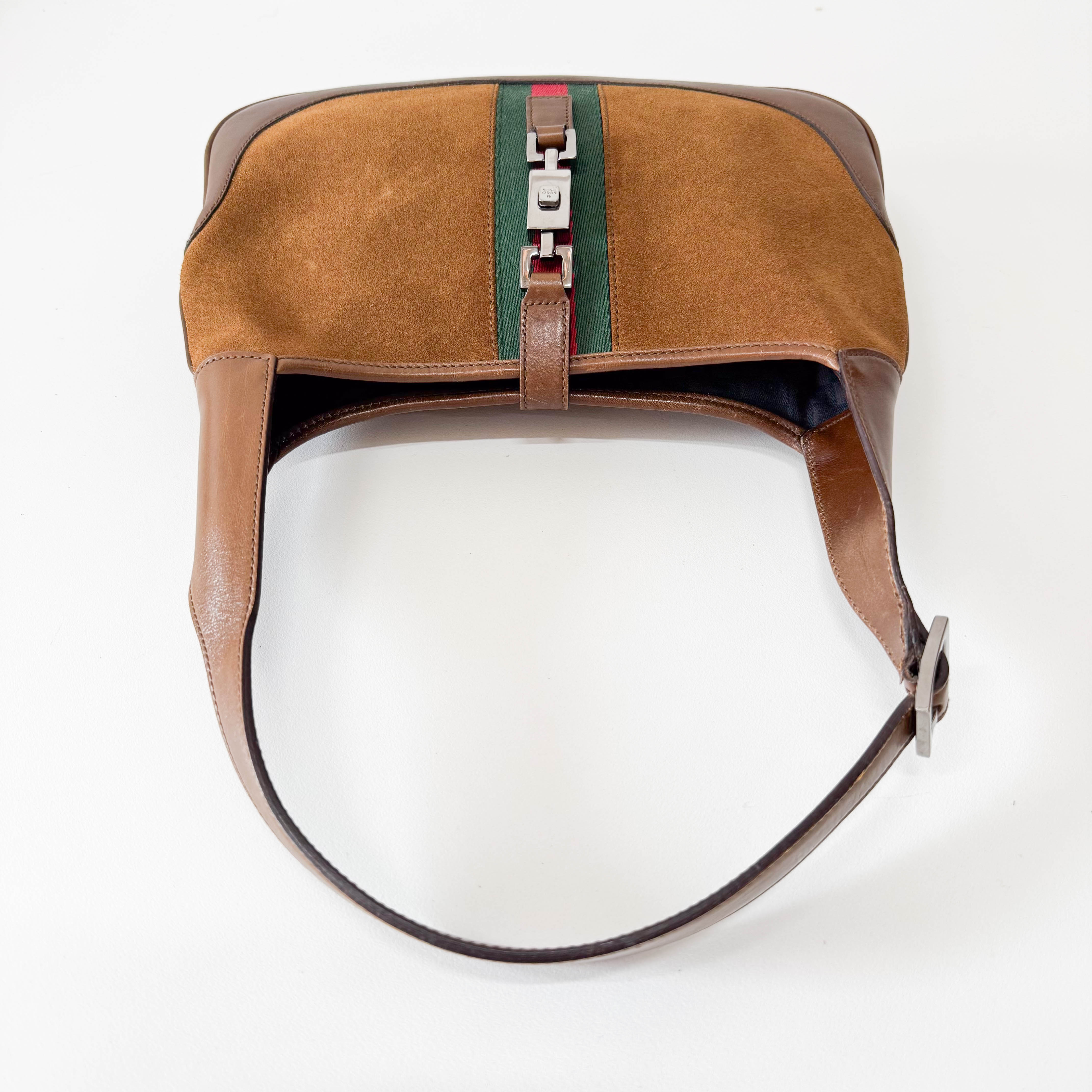 Jackie Mini Ophidia Sherry Line Brown Suede Shoulder Bag