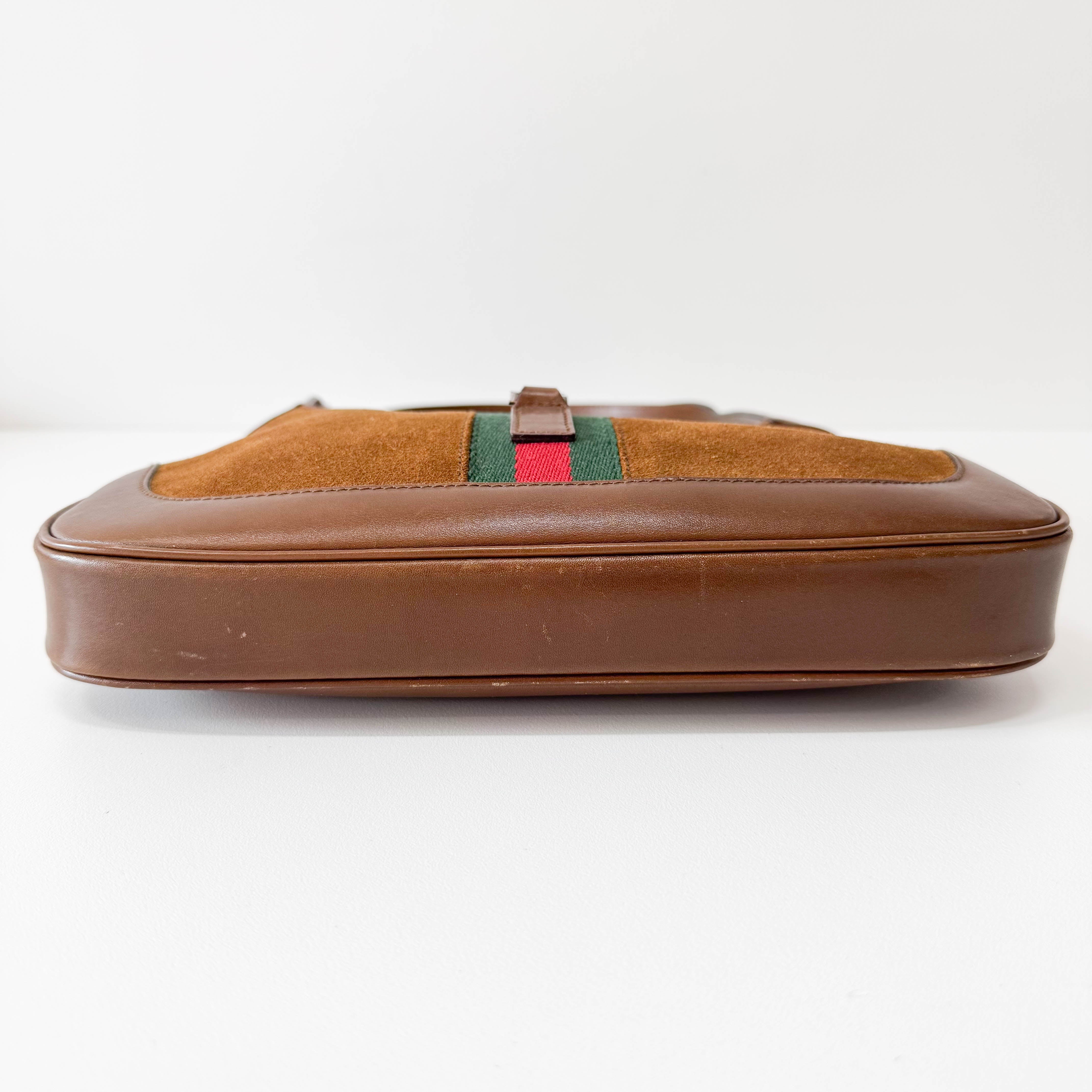 Jackie Mini Ophidia Sherry Line Brown Suede Shoulder Bag