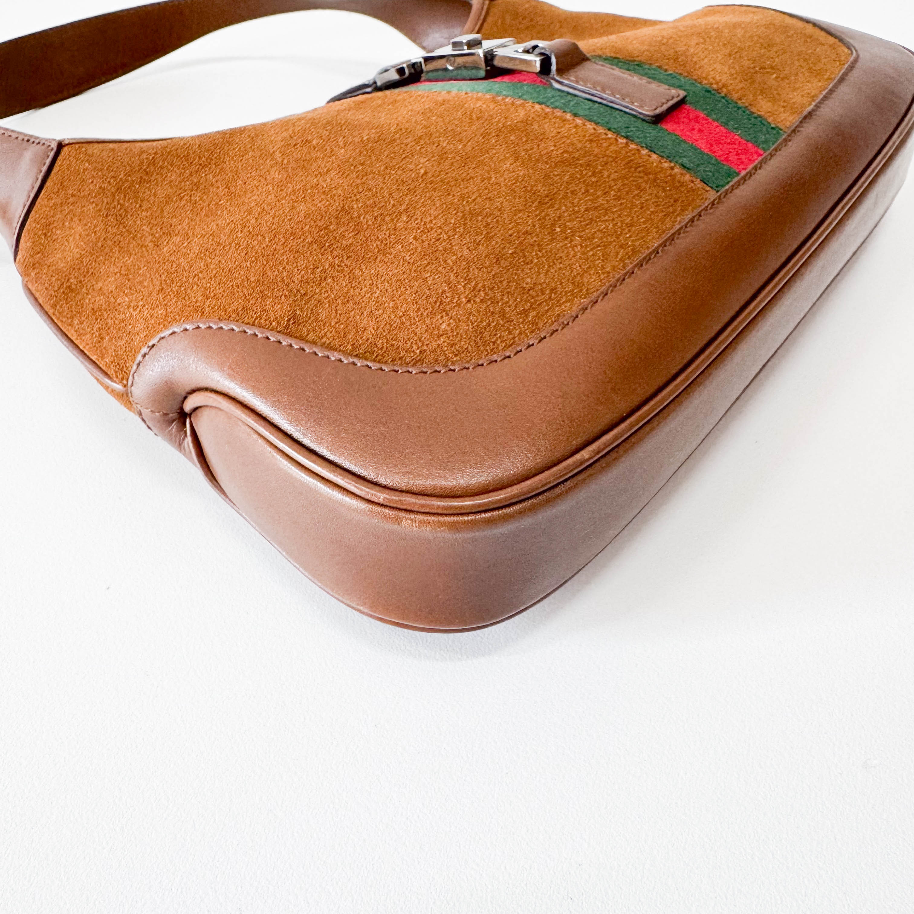 Jackie Mini Ophidia Sherry Line Brown Suede Shoulder Bag