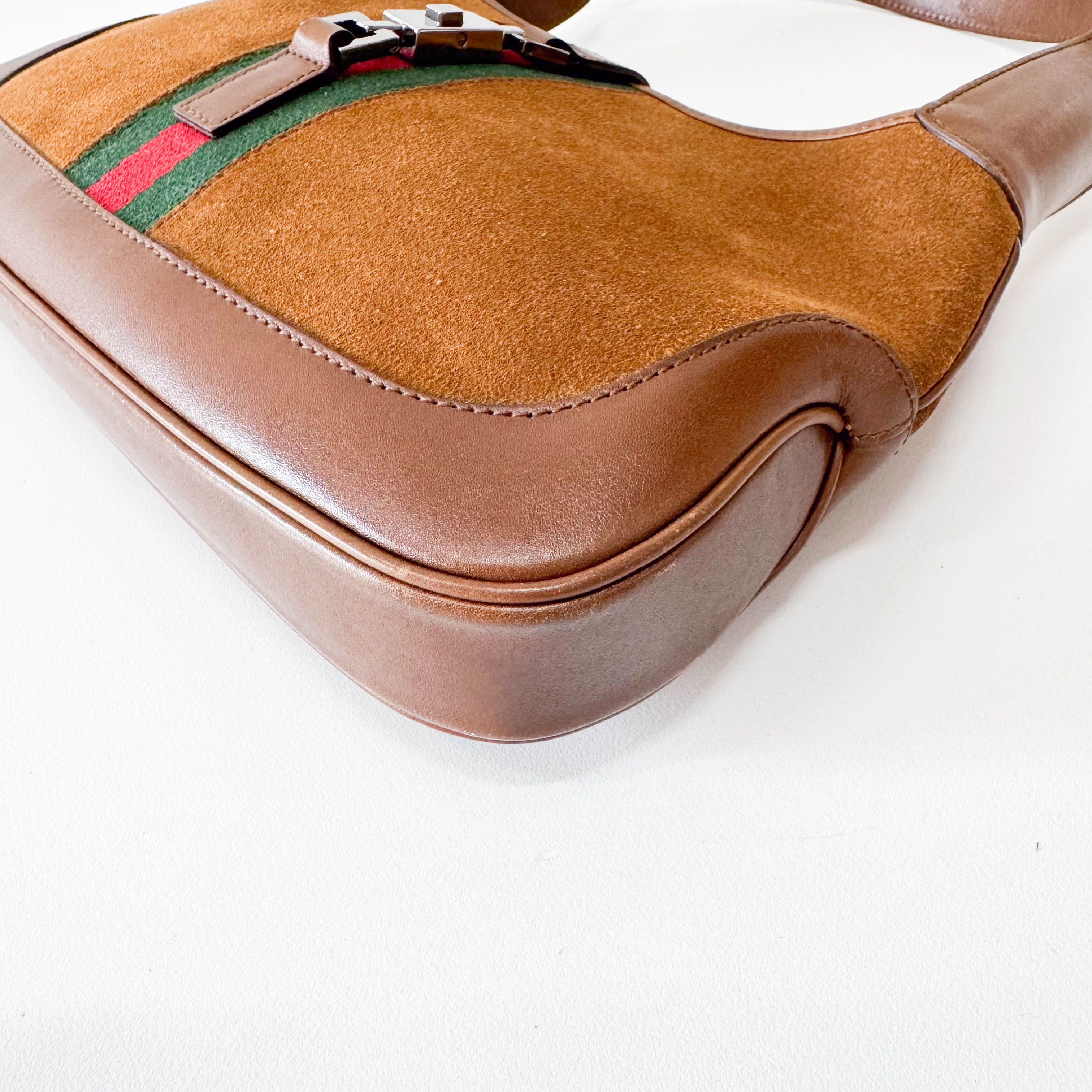 Jackie Mini Ophidia Sherry Line Brown Suede Shoulder Bag