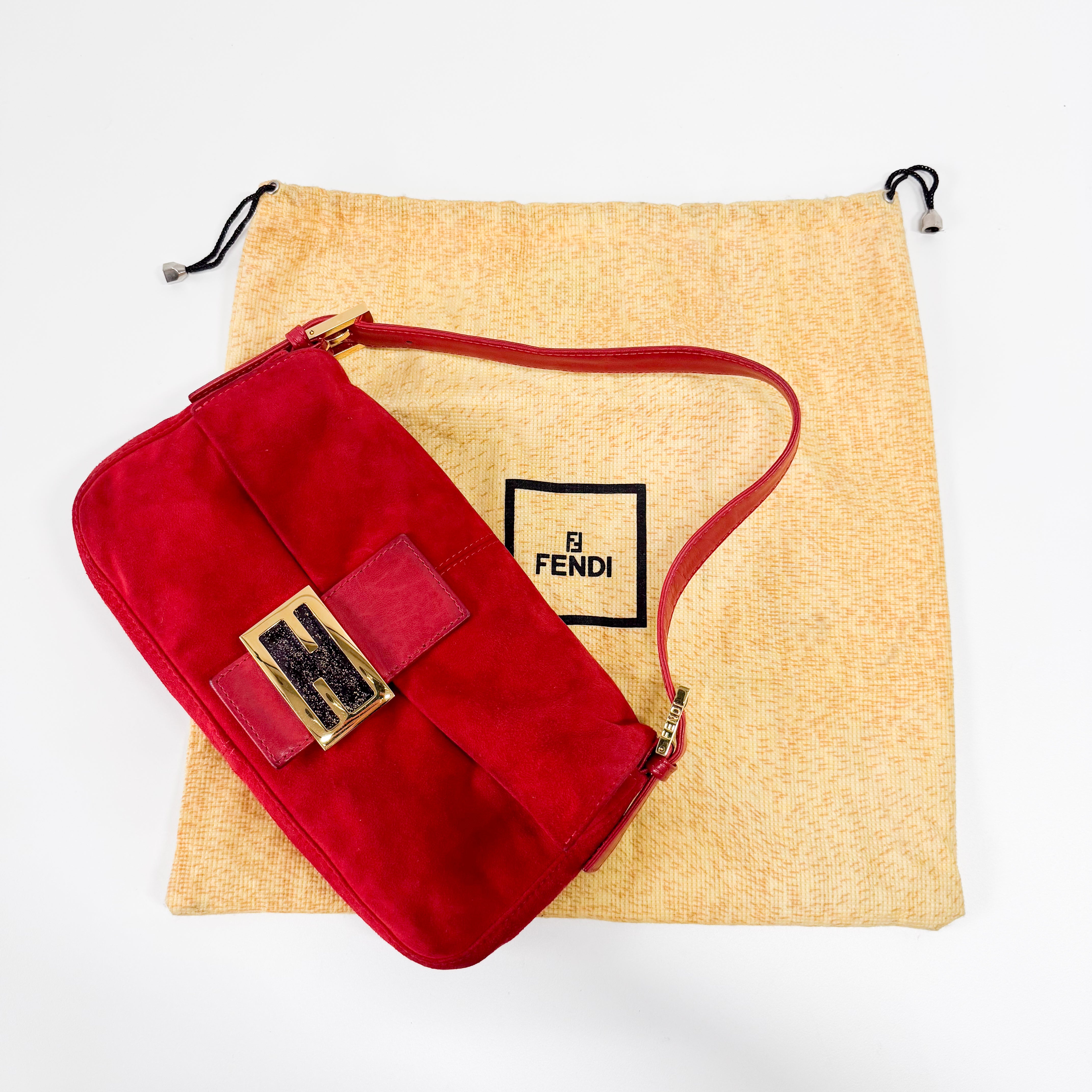 Baguette Red Suede Shoulder Bag
