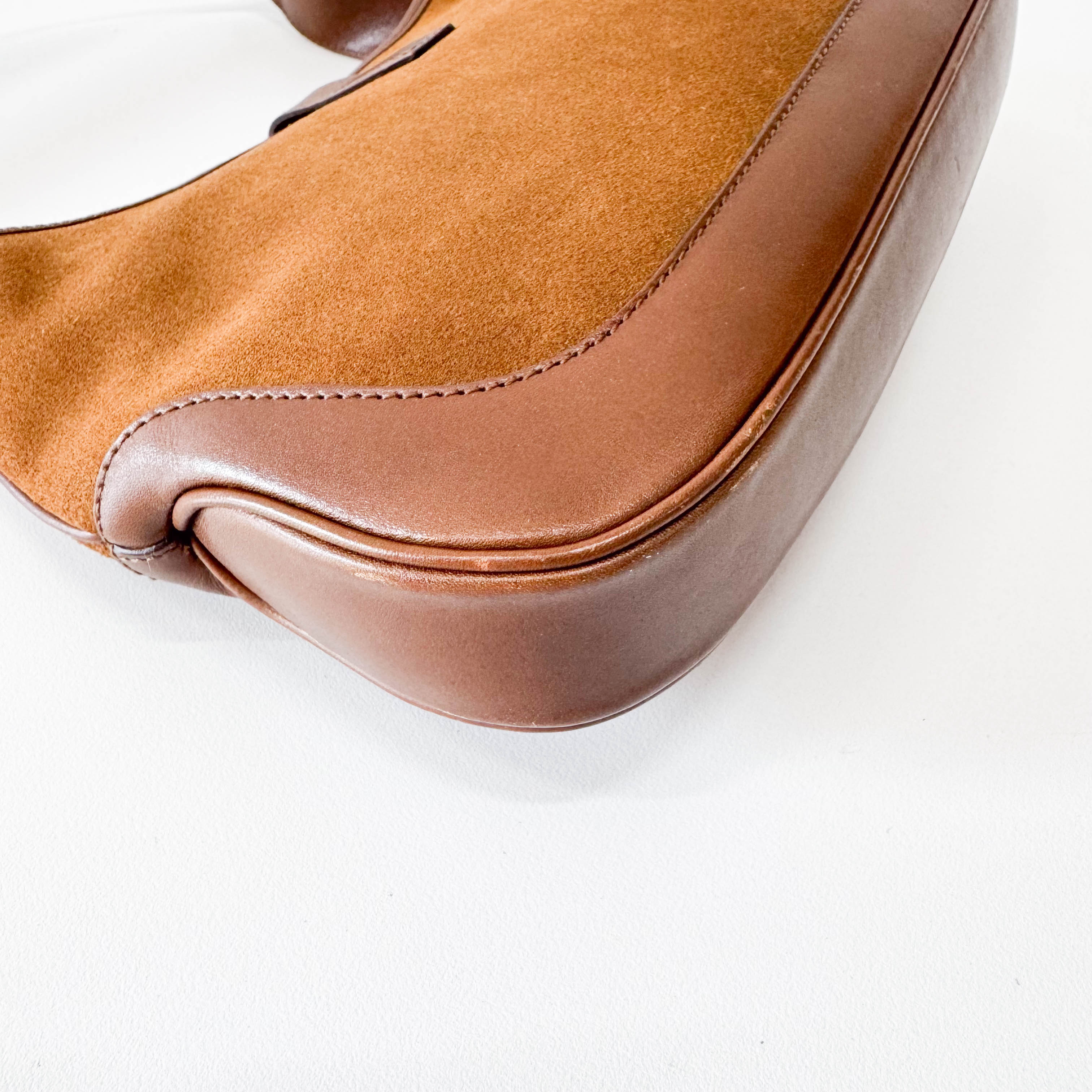 Jackie Mini Ophidia Sherry Line Brown Suede Shoulder Bag