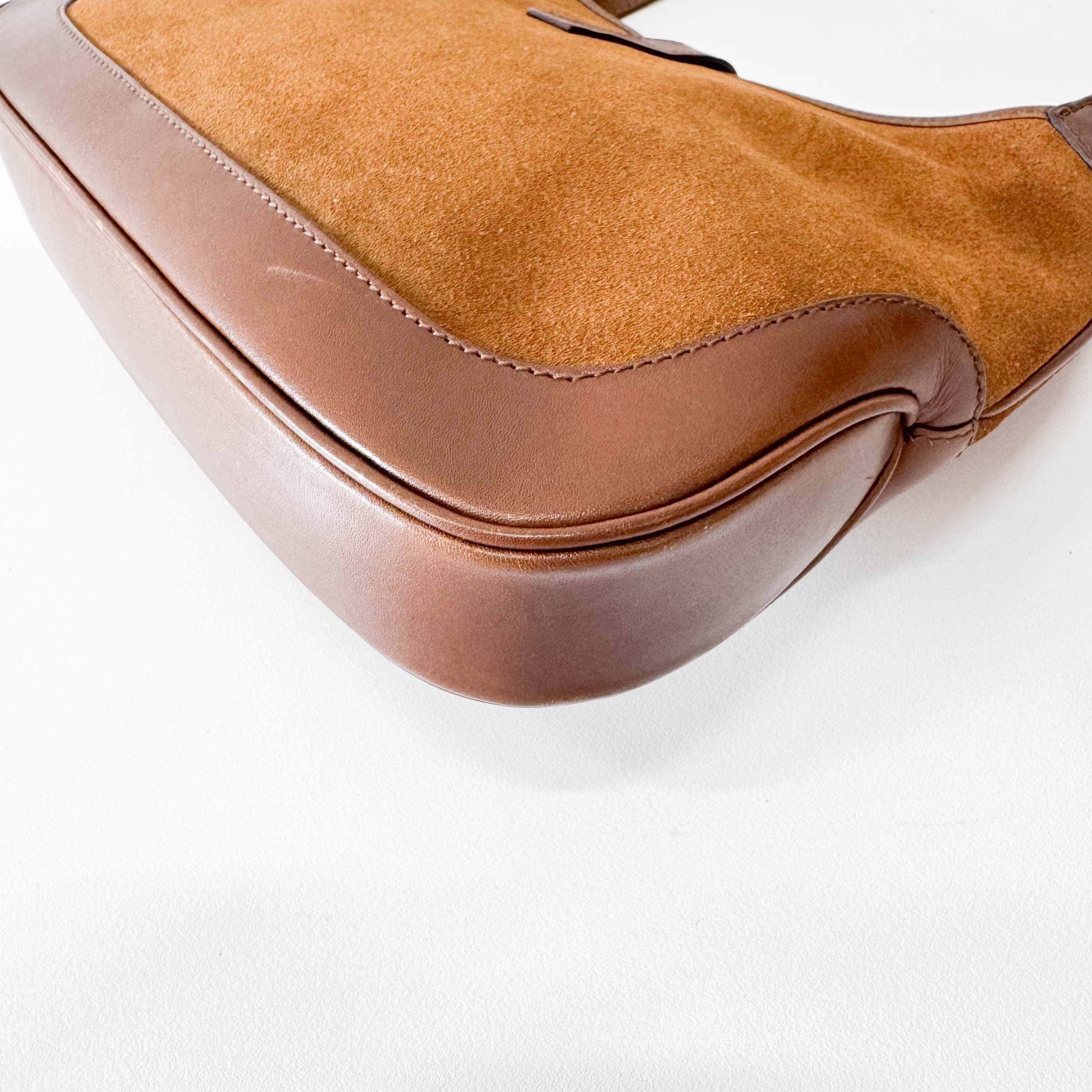 Jackie Mini Ophidia Sherry Line Brown Suede Shoulder Bag