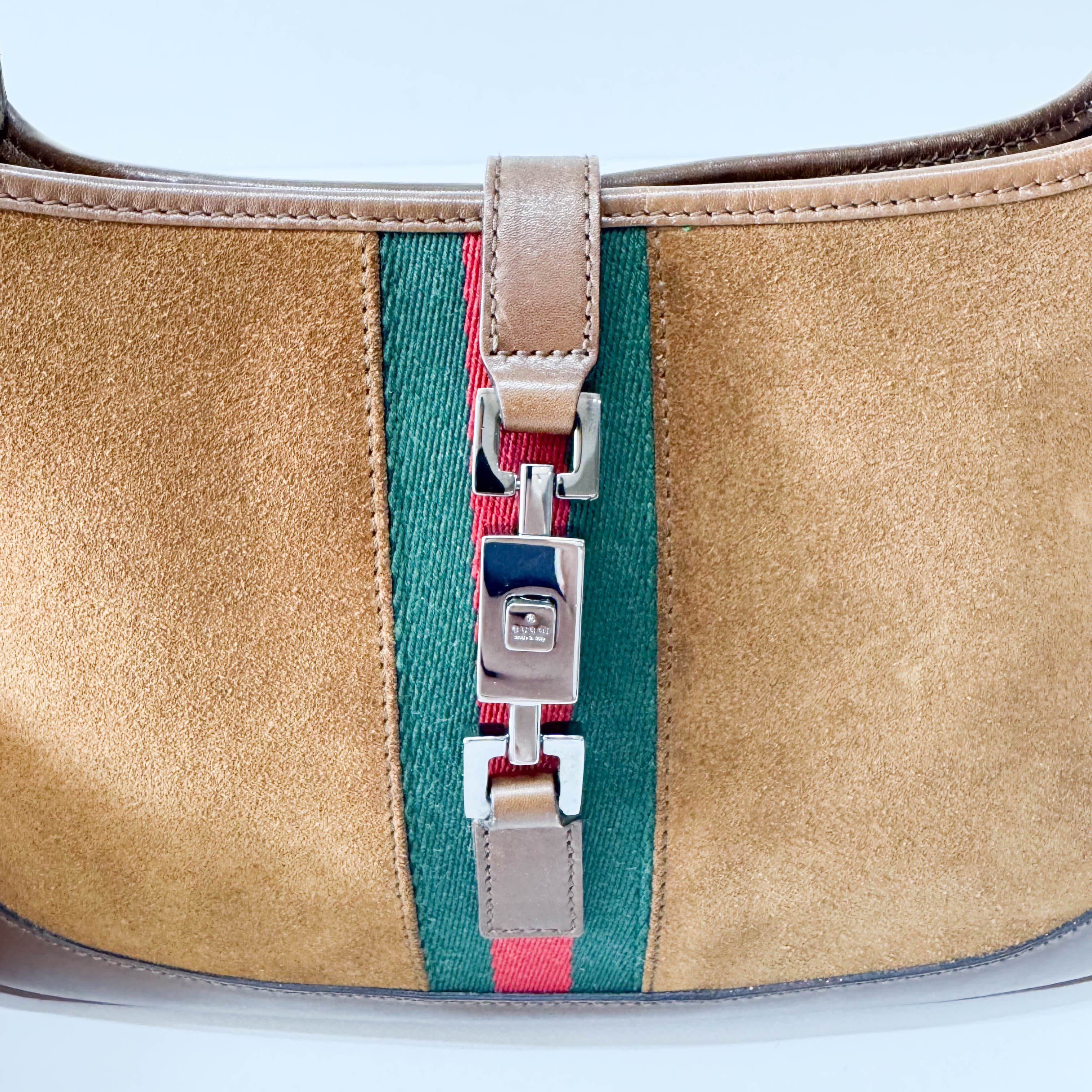 Jackie Mini Ophidia Sherry Line Brown Suede Shoulder Bag