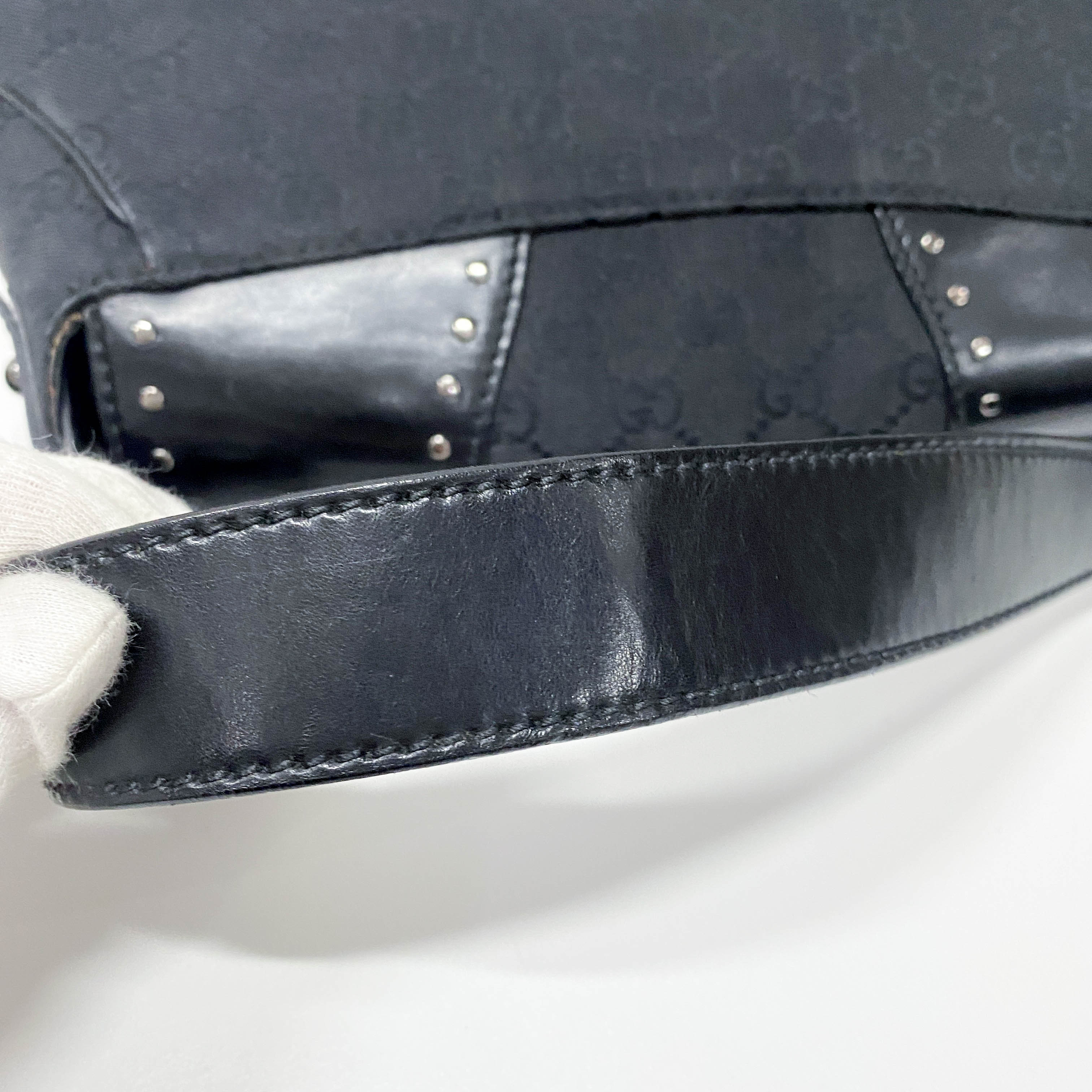 GG Black Studded Horsebit Canvas Shoulder Bag