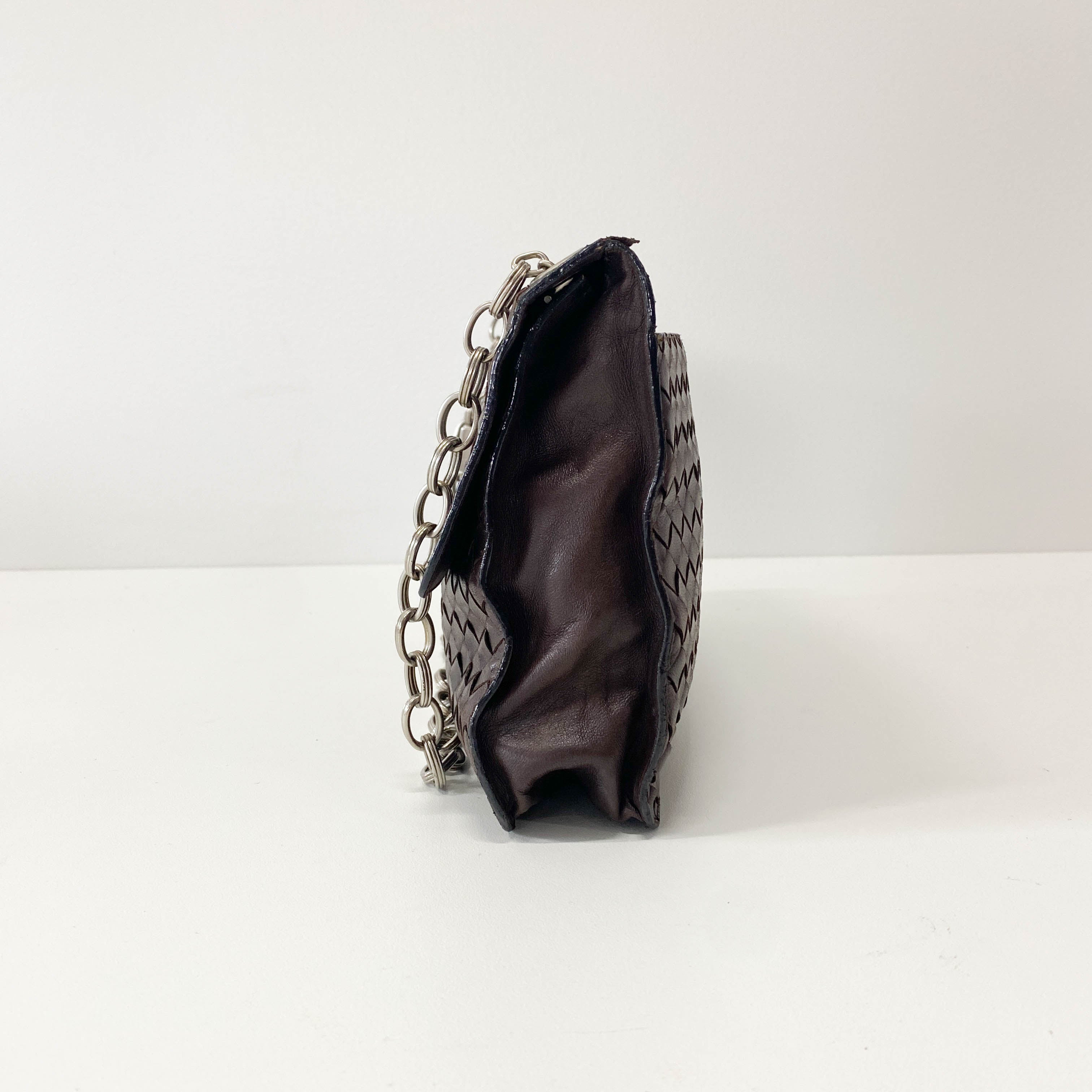 Intrecciato Brown Leather Shoulder Bag