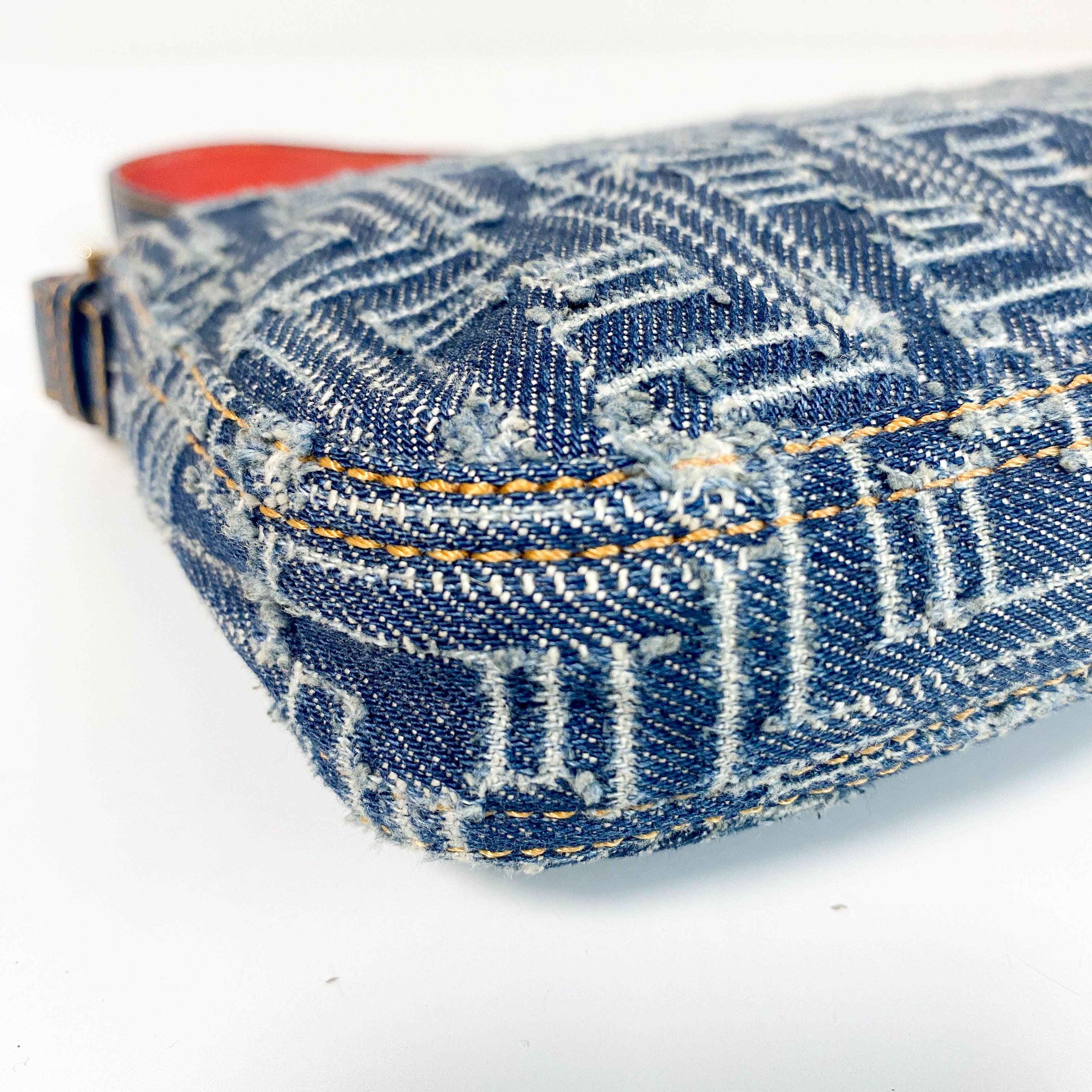 Zucca Baguette Denim & Orange Buckle Detail Shoulder Bag