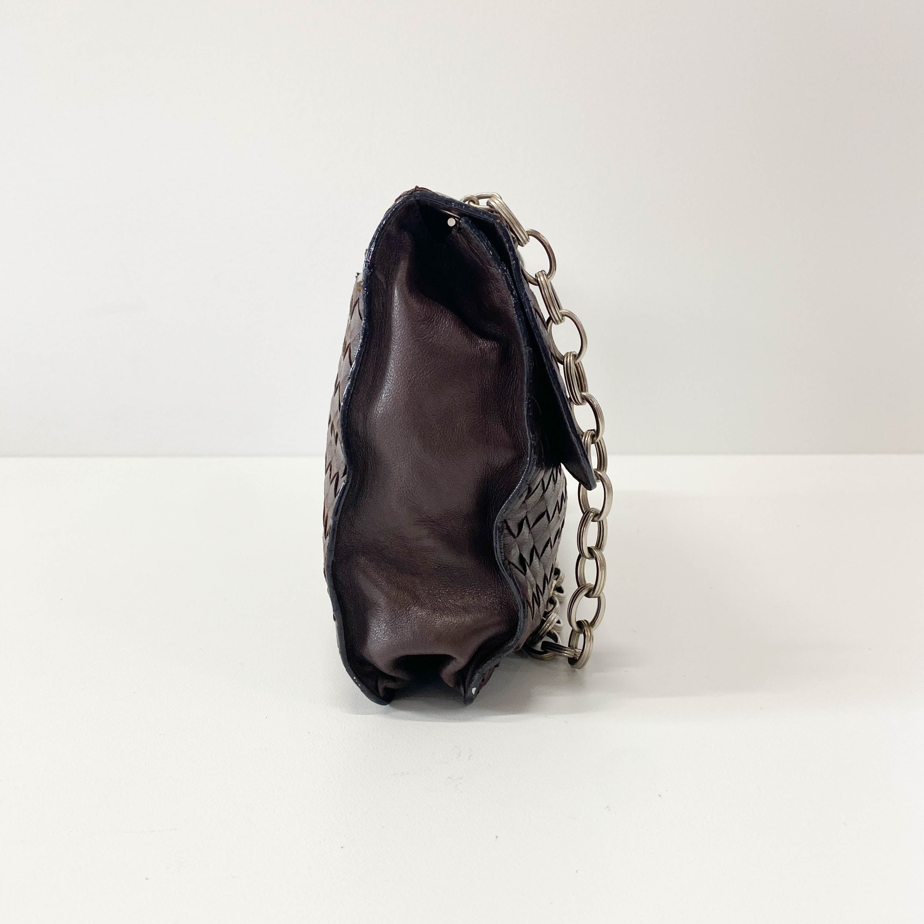 Intrecciato Brown Leather Shoulder Bag